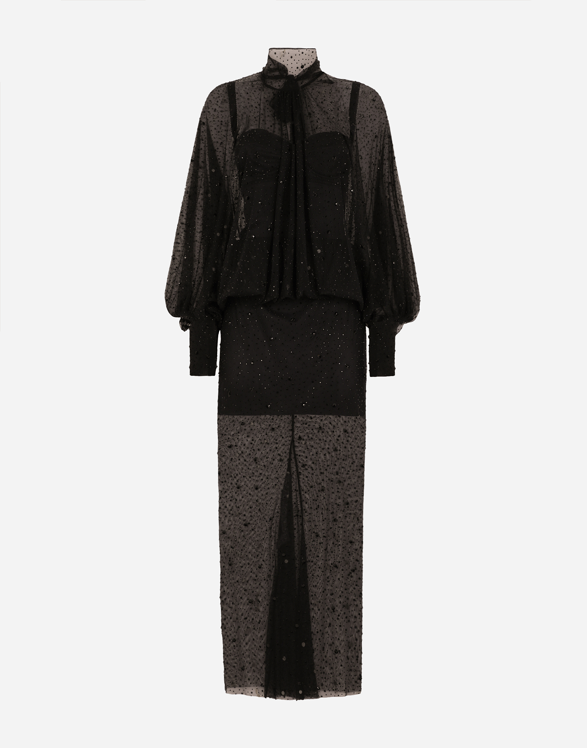 Dolce & Gabbana Rhinestone-embellished Tulle Maxi Dress In Black