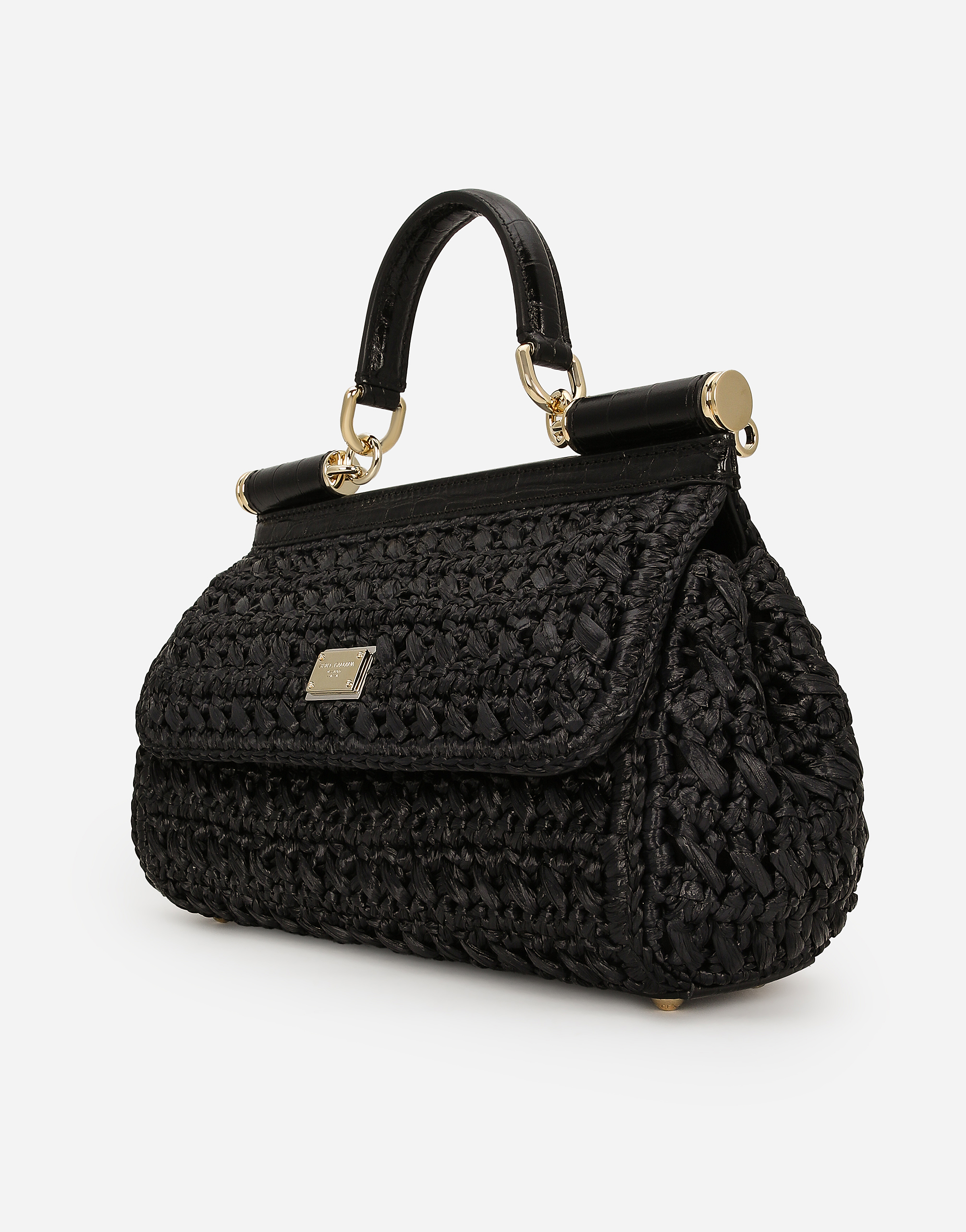 Dolce & Gabbana Medium Sicily Raffia Shoulder Bag In ブラック