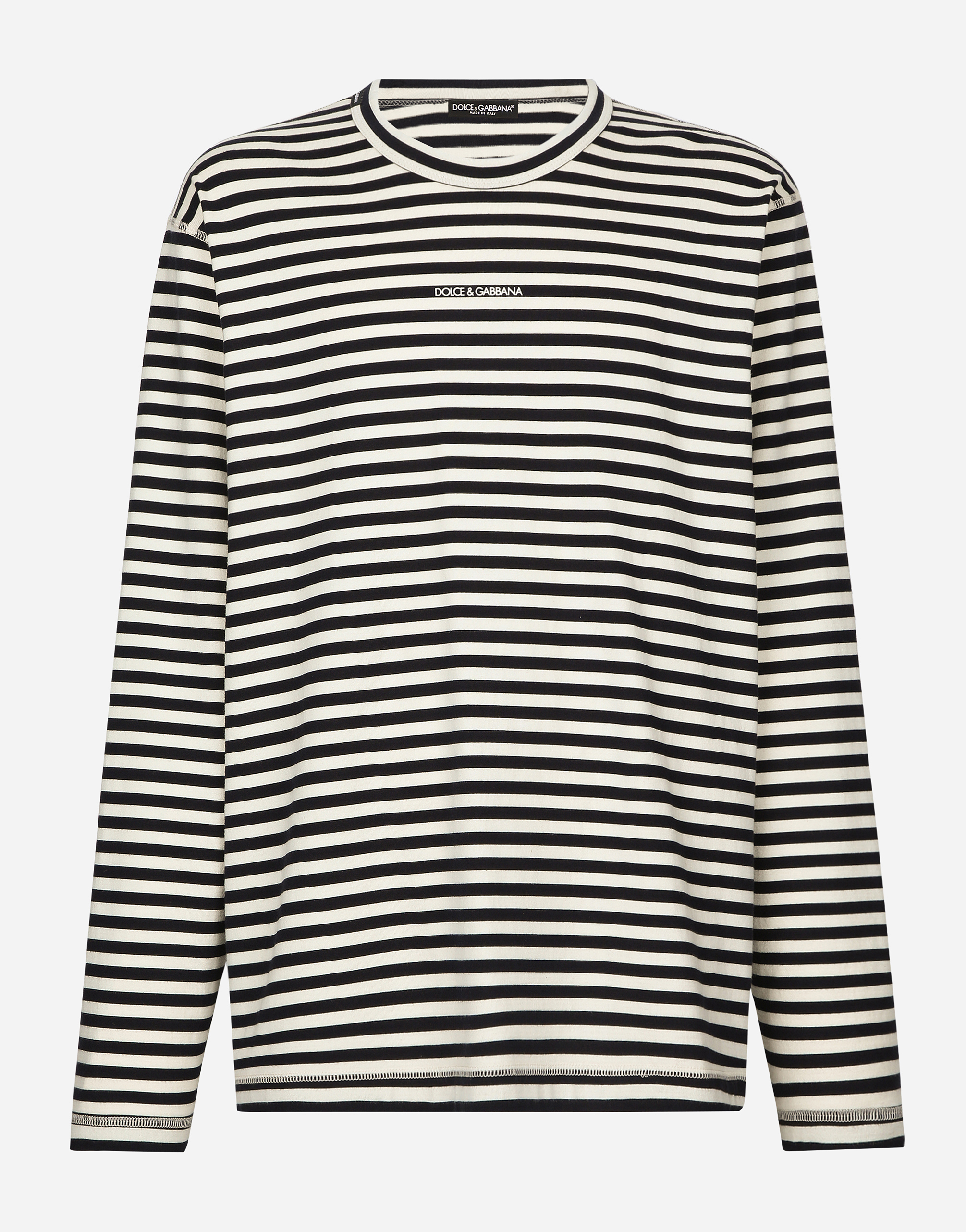 Shop Dolce & Gabbana Long-sleeved Striped T-shirt With Logo In Variante Abbinata