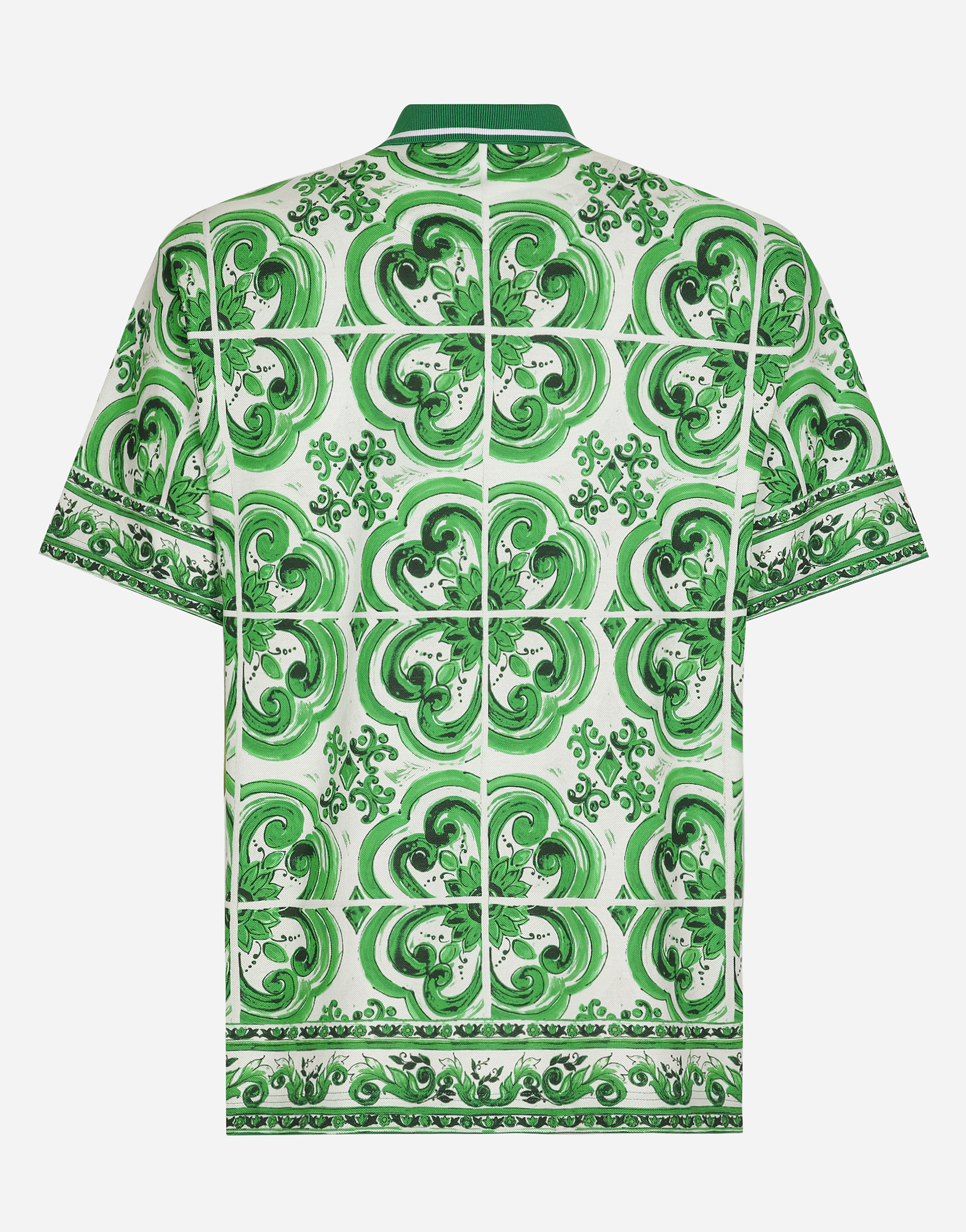 Cotton polo-shirt with majolica print