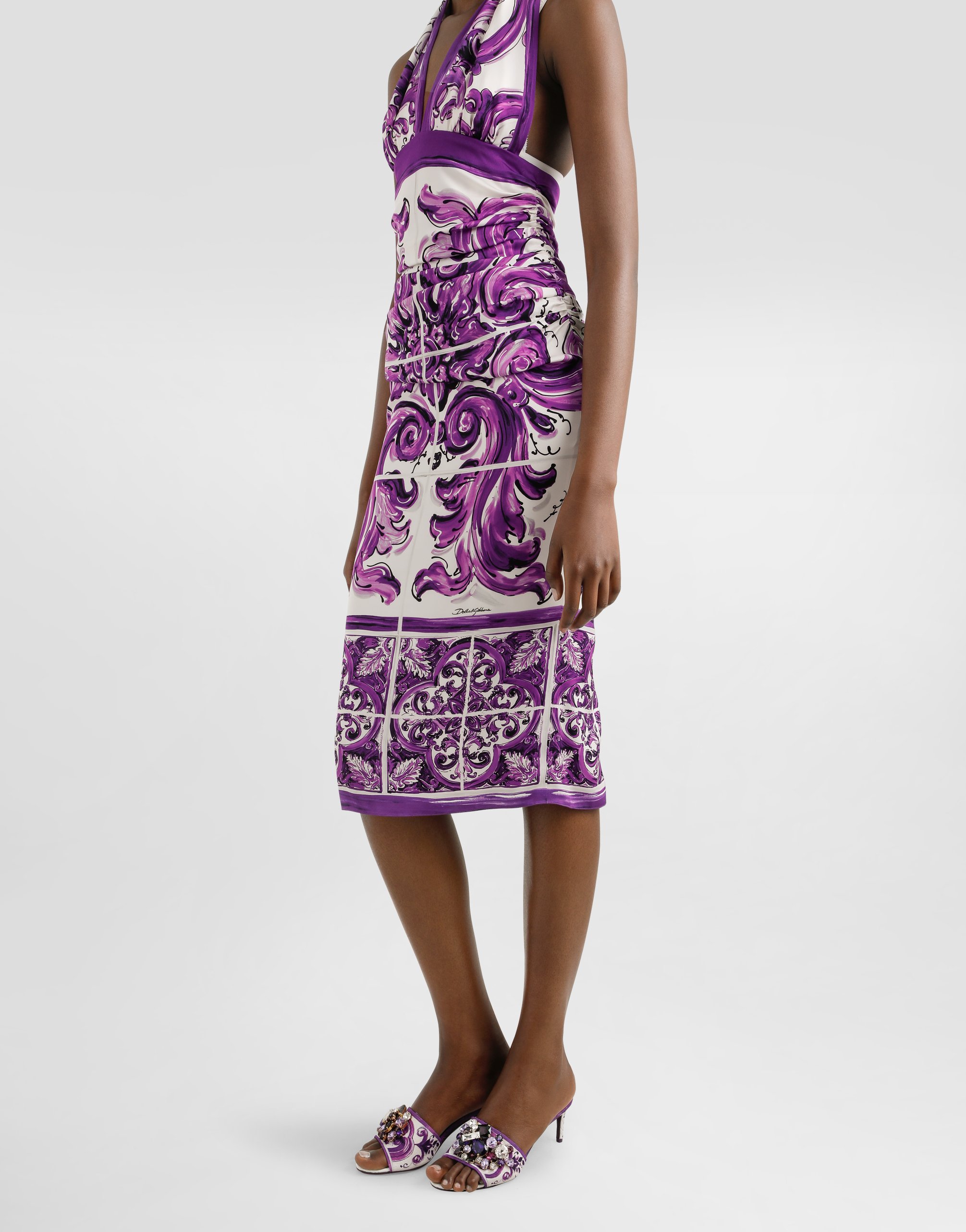 Dolce & Gabbana Graphic-print Midi Dress In Purple