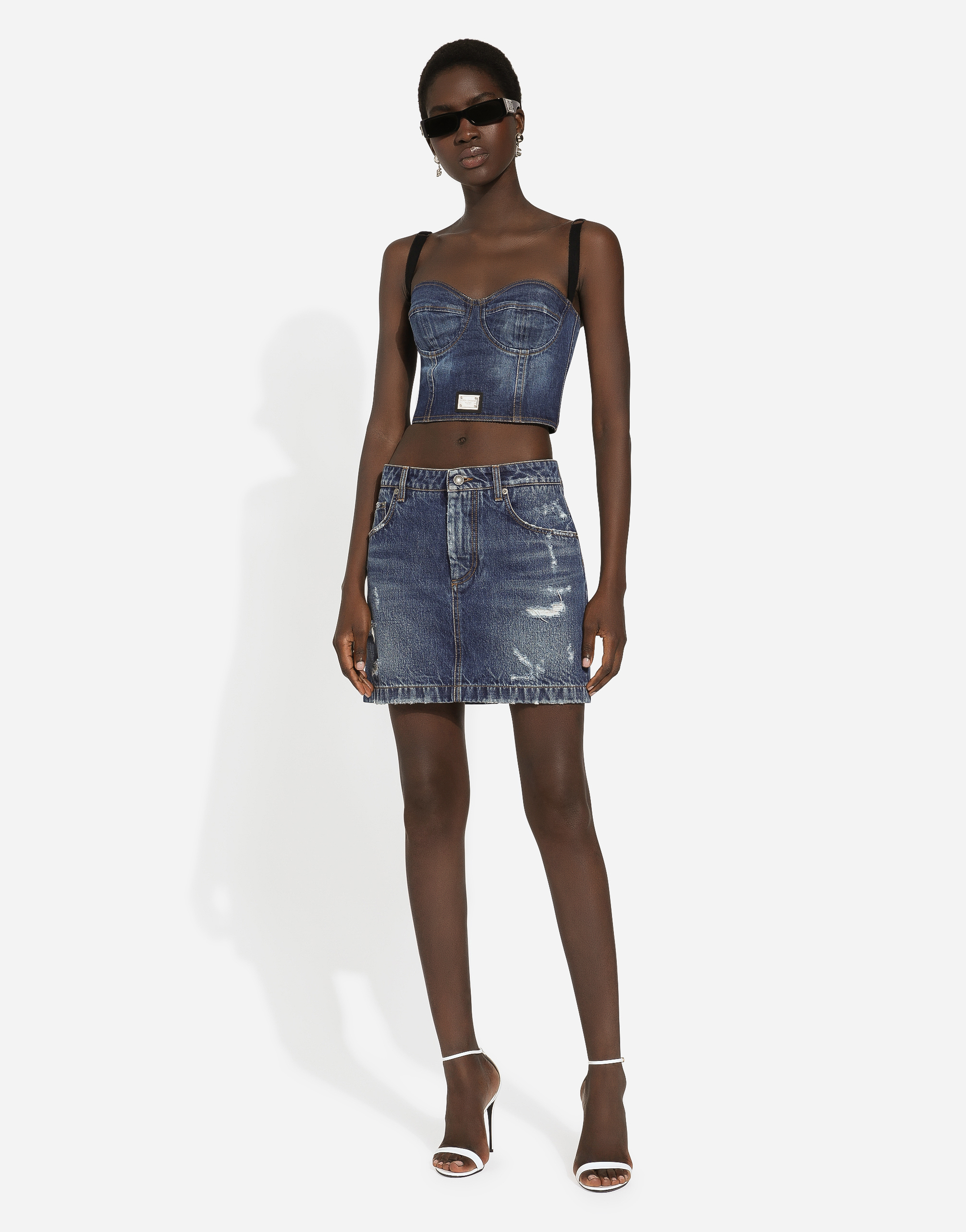 Shop Dolce & Gabbana Denim Mini Skirt With Rips In Blue