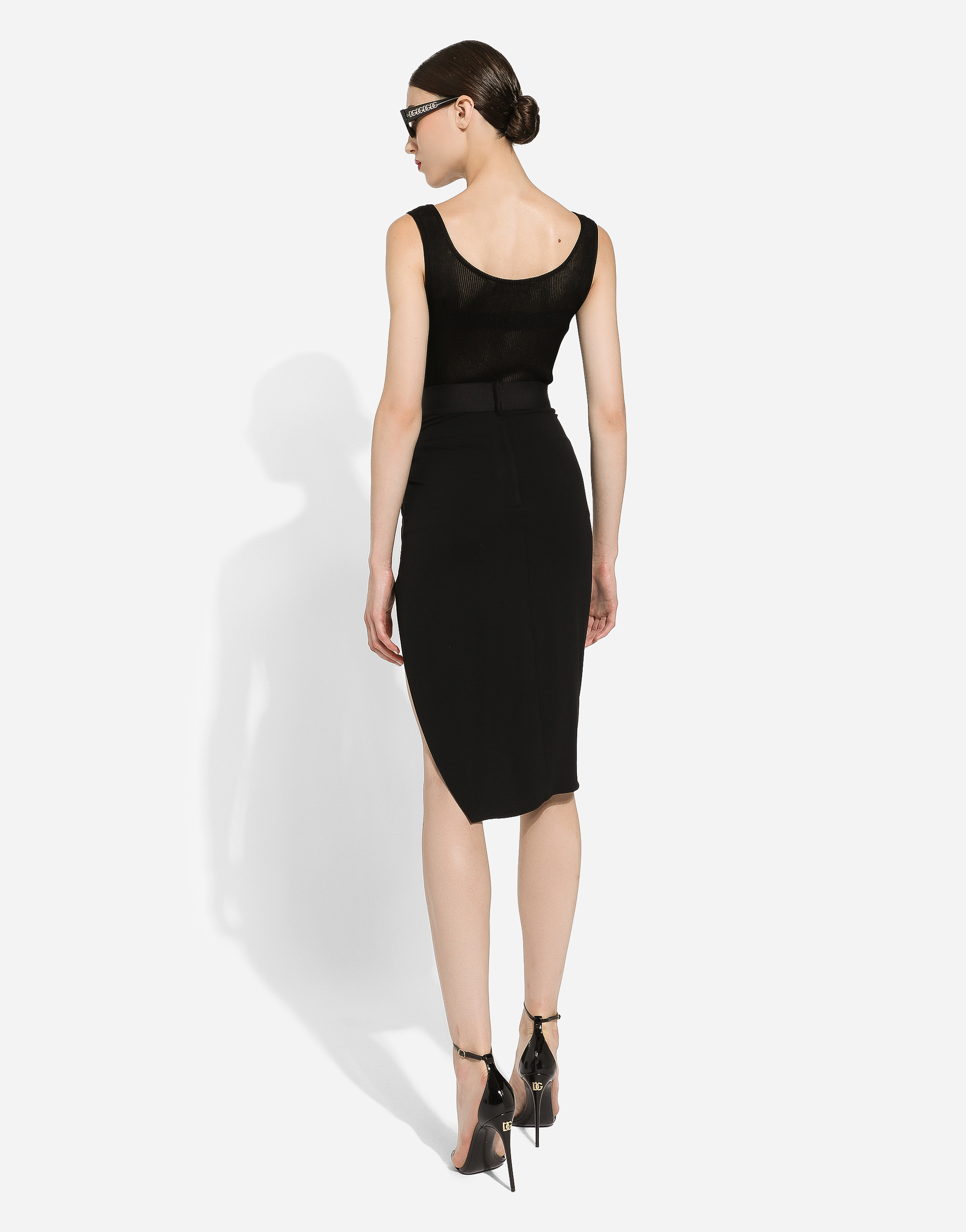 Dolce & Gabbana High Waist Asymmetric Hem Ruched Skirt In Black