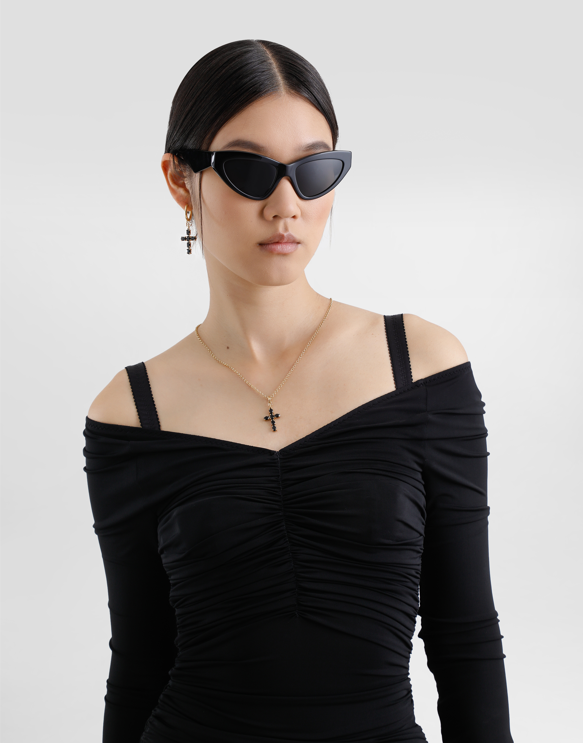 Dolce & Gabbana Organzine Draped Calf-length Dress In Black