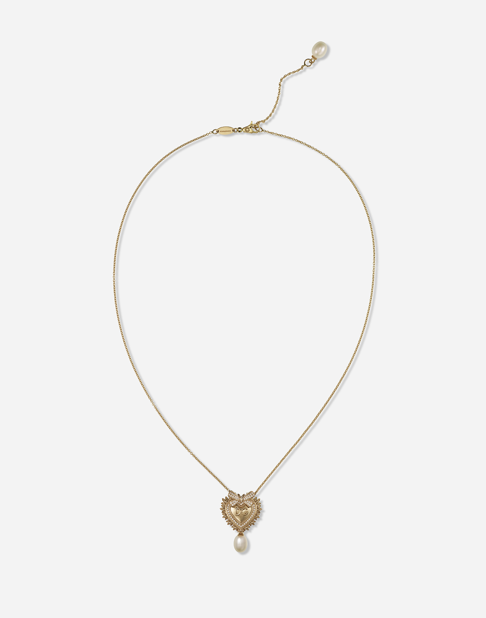 Dolce & Gabbana Devotion Necklace In Yellow Gold With Diamonds And Pearls Yellow Gold Female Onesize