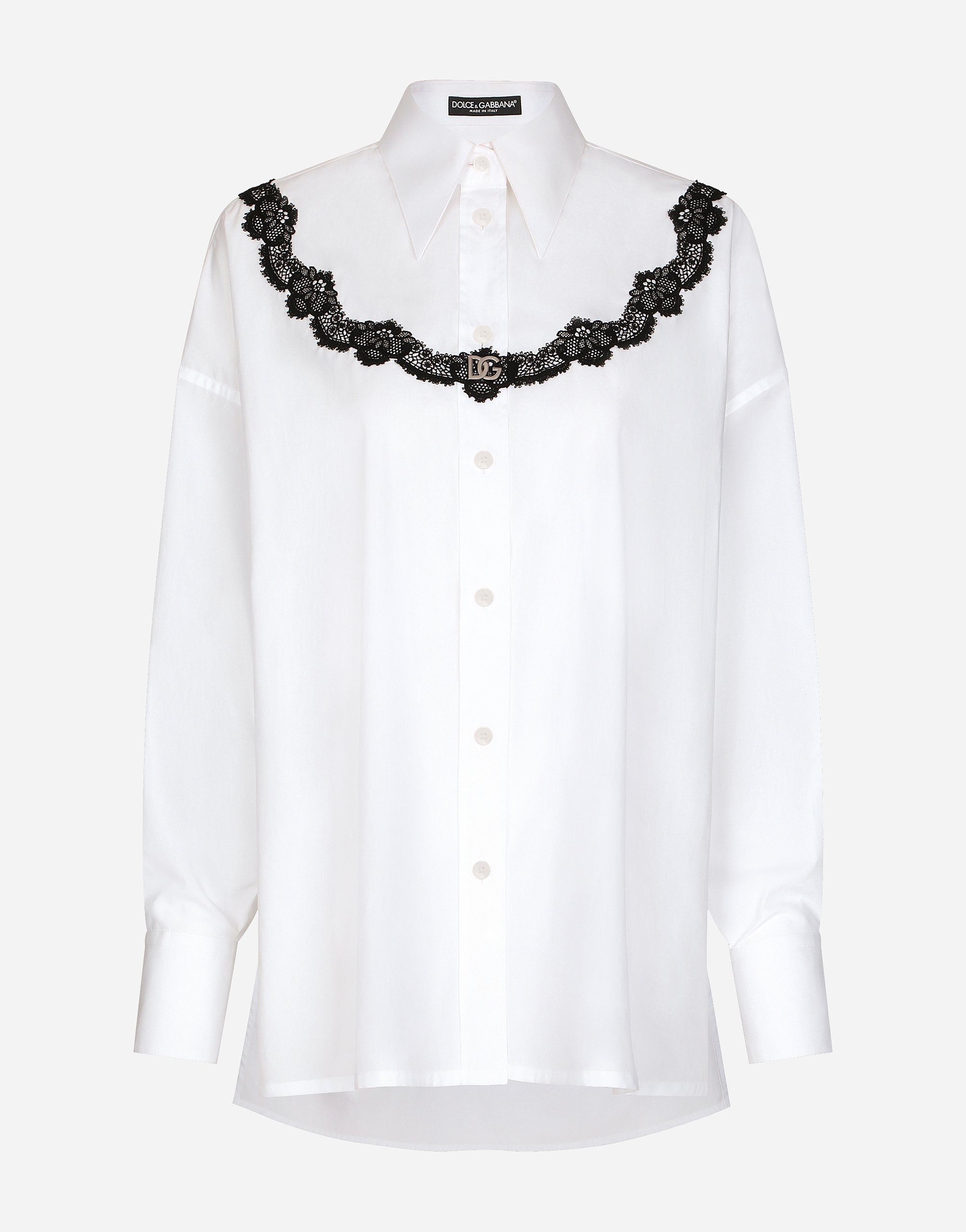 Dolce & Gabbana Dolce&gabbana Oversize Lace Yoke High-low Cotton Blend Button-up Shirt In White