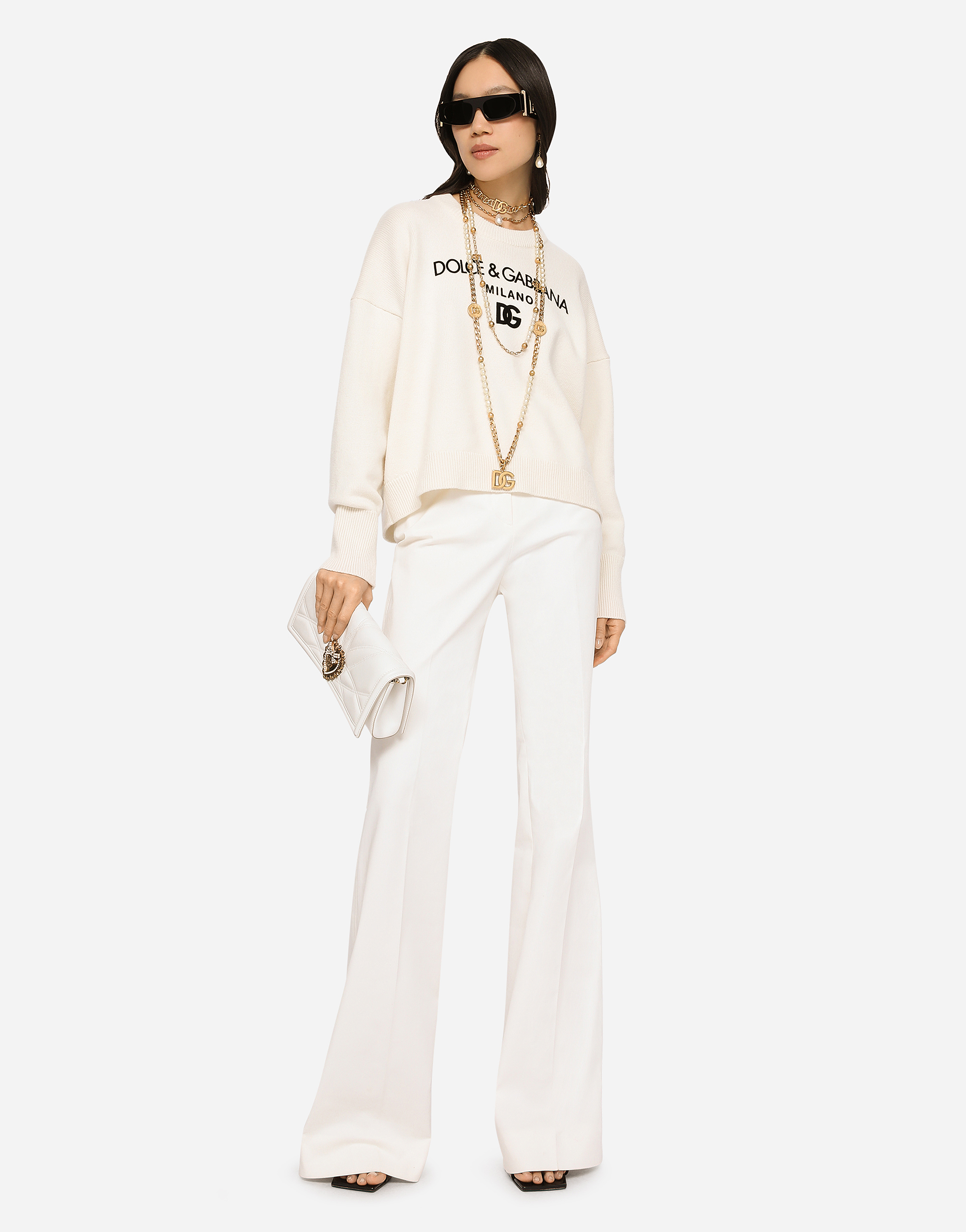 Dolce & Gabbana Cashmere Sweater With Flocked Dg Logo In White