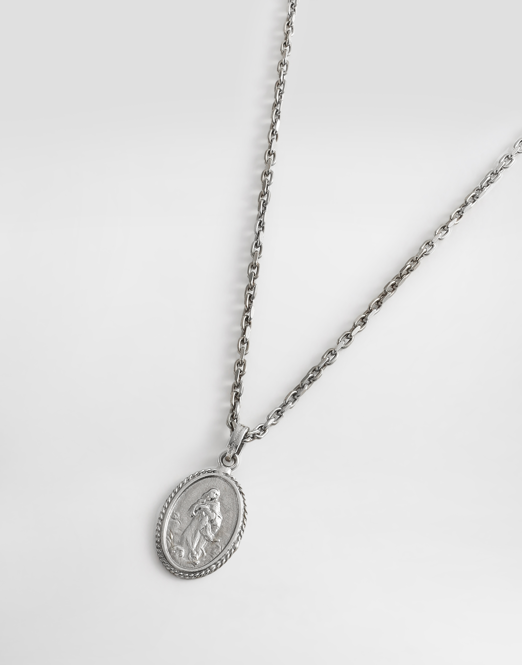 Dolce & Gabbana Metal Necklace With Engraved Medallion In Silver