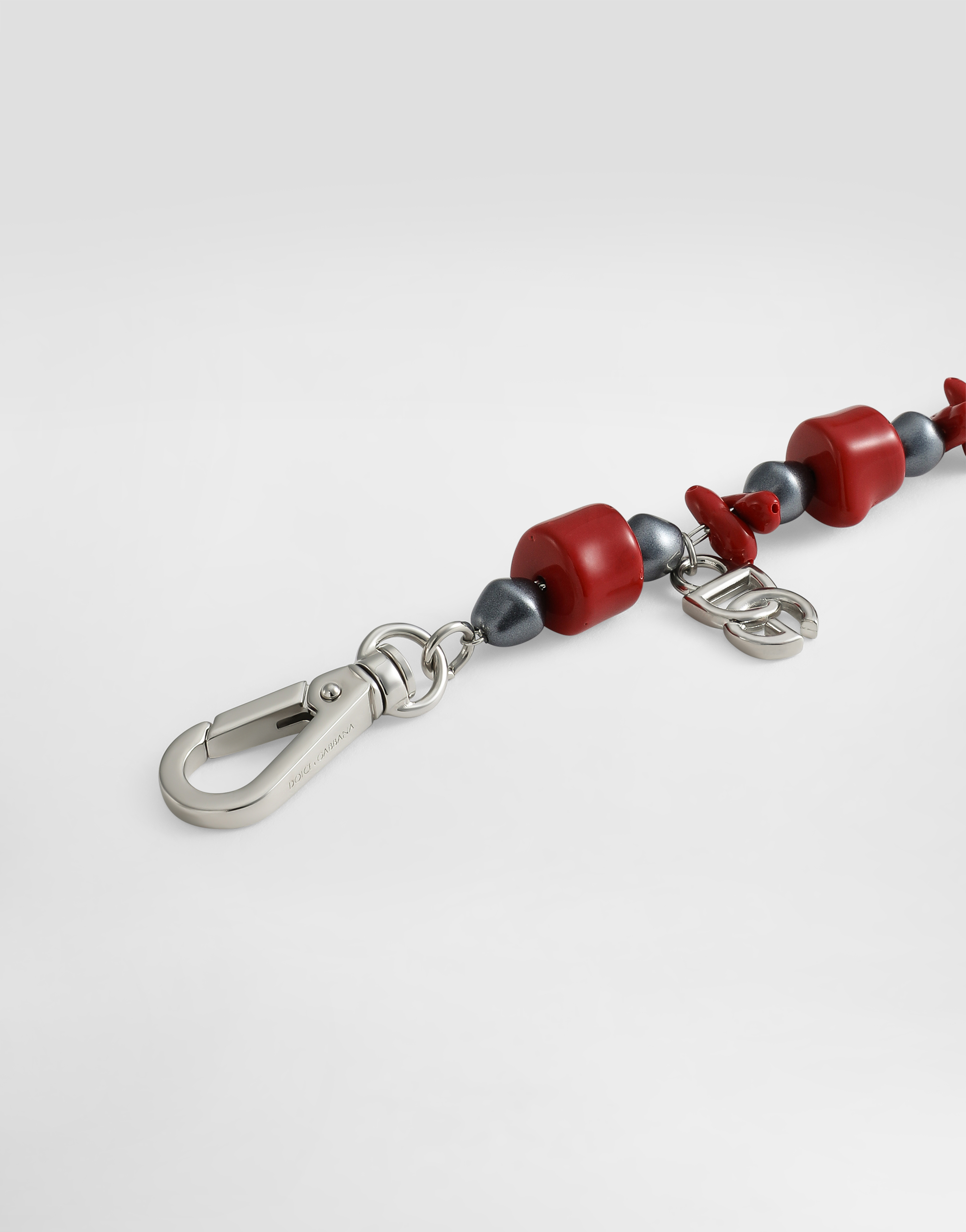 Dolce & Gabbana Metal Bracelet With Coral Details And Logo In Silver