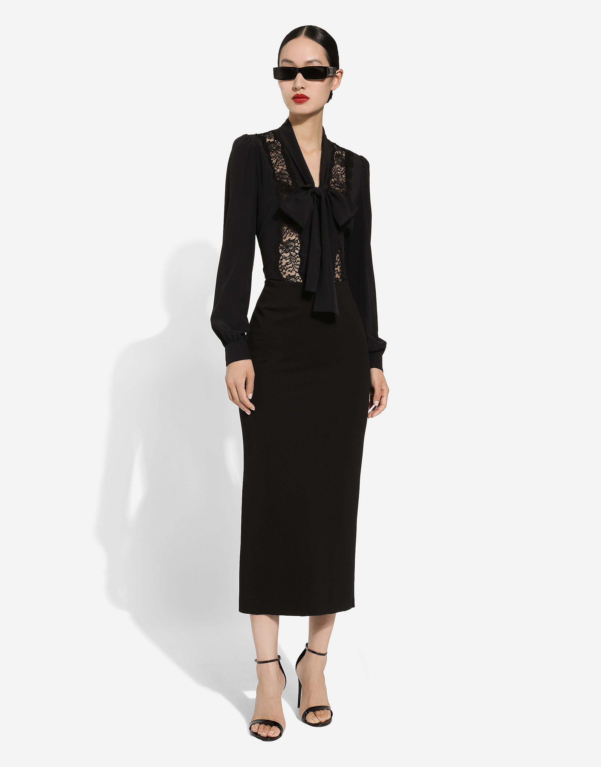Dolce & Gabbana Silk Shirt With Lace Inlay In Black
