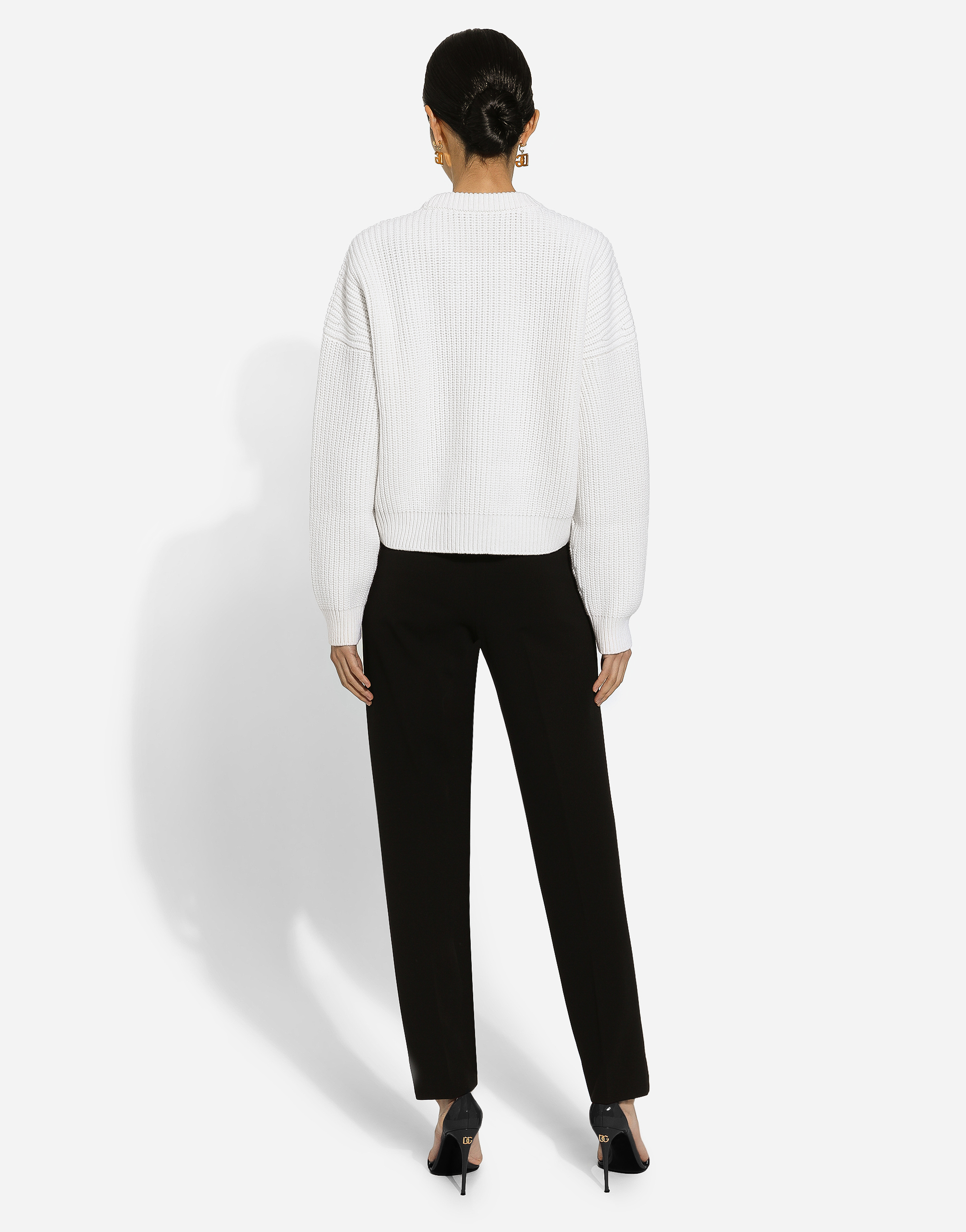 Shop Dolce & Gabbana Ribbed Wool Sweater With Dg Logo In White