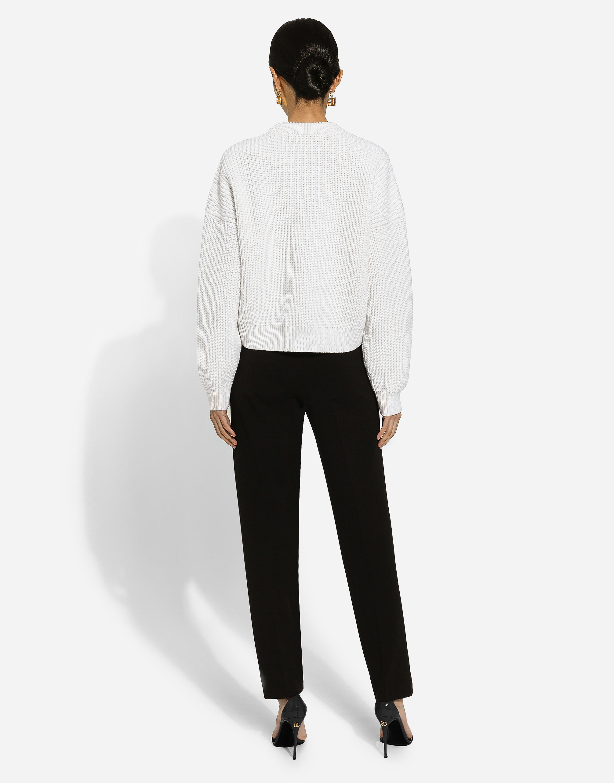 Dolce & Gabbana Ribbed Wool Sweater With Dg Logo In White