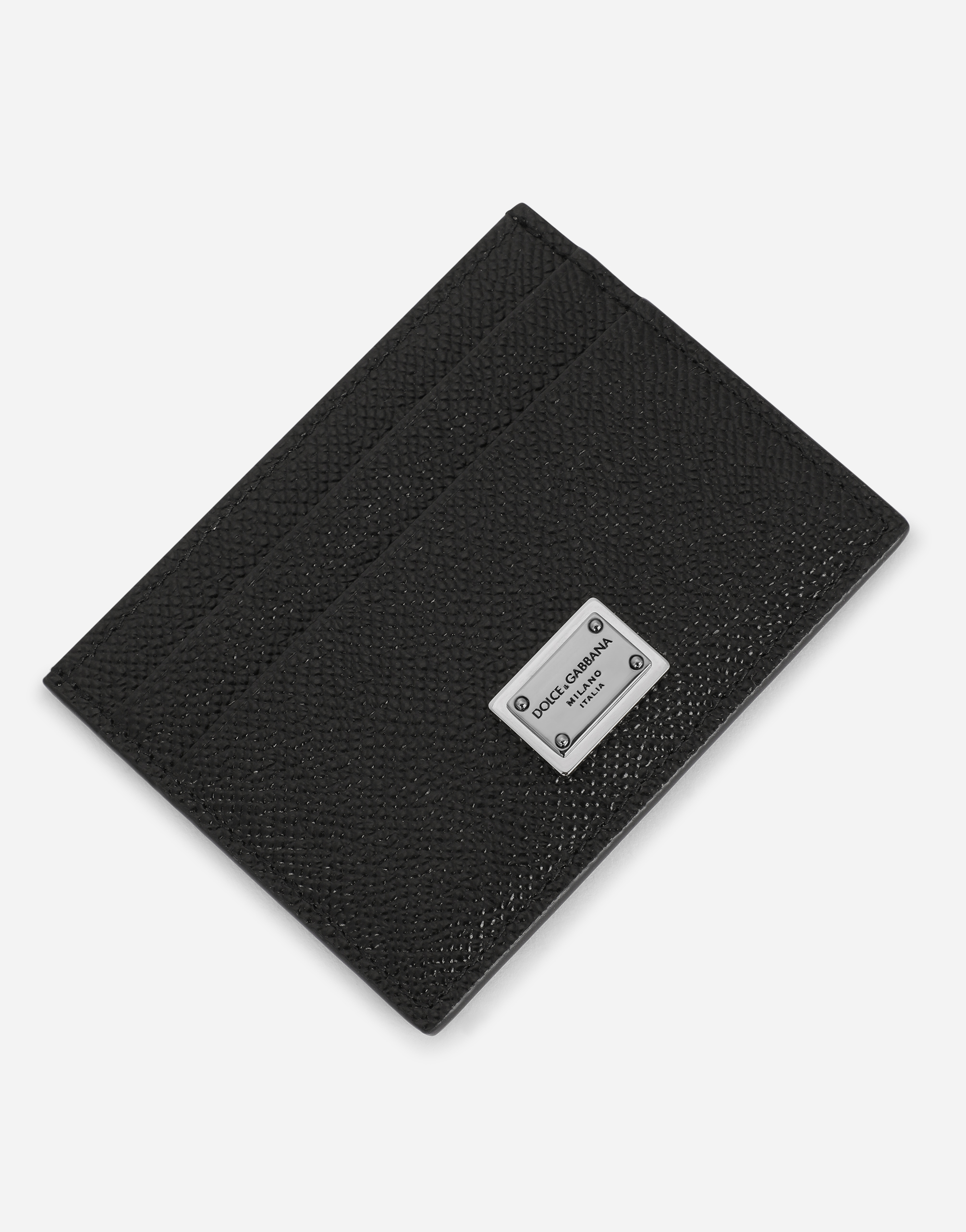 Shop Dolce & Gabbana Calfskin Card Holder With Branded Plate In Black