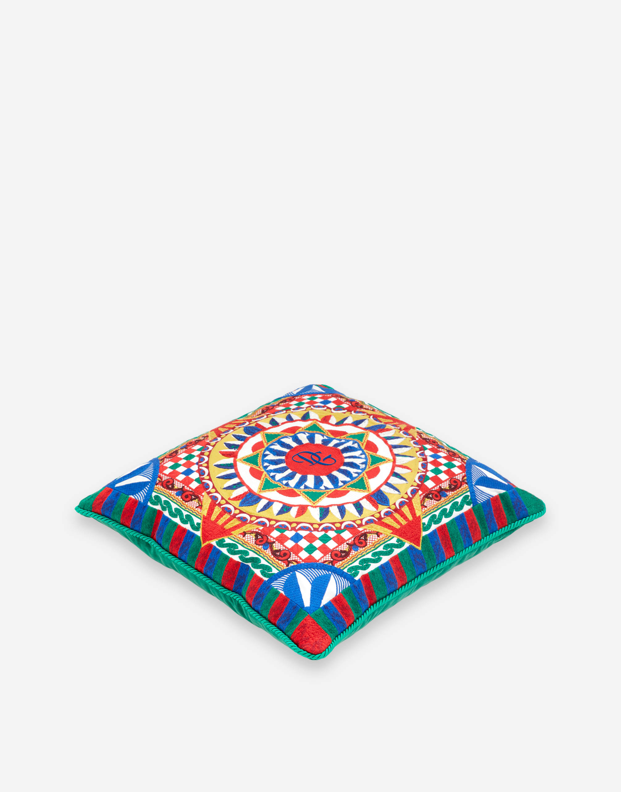 Dolce & Gabbana Embroidered Carretto-print Cushion In Multicolor