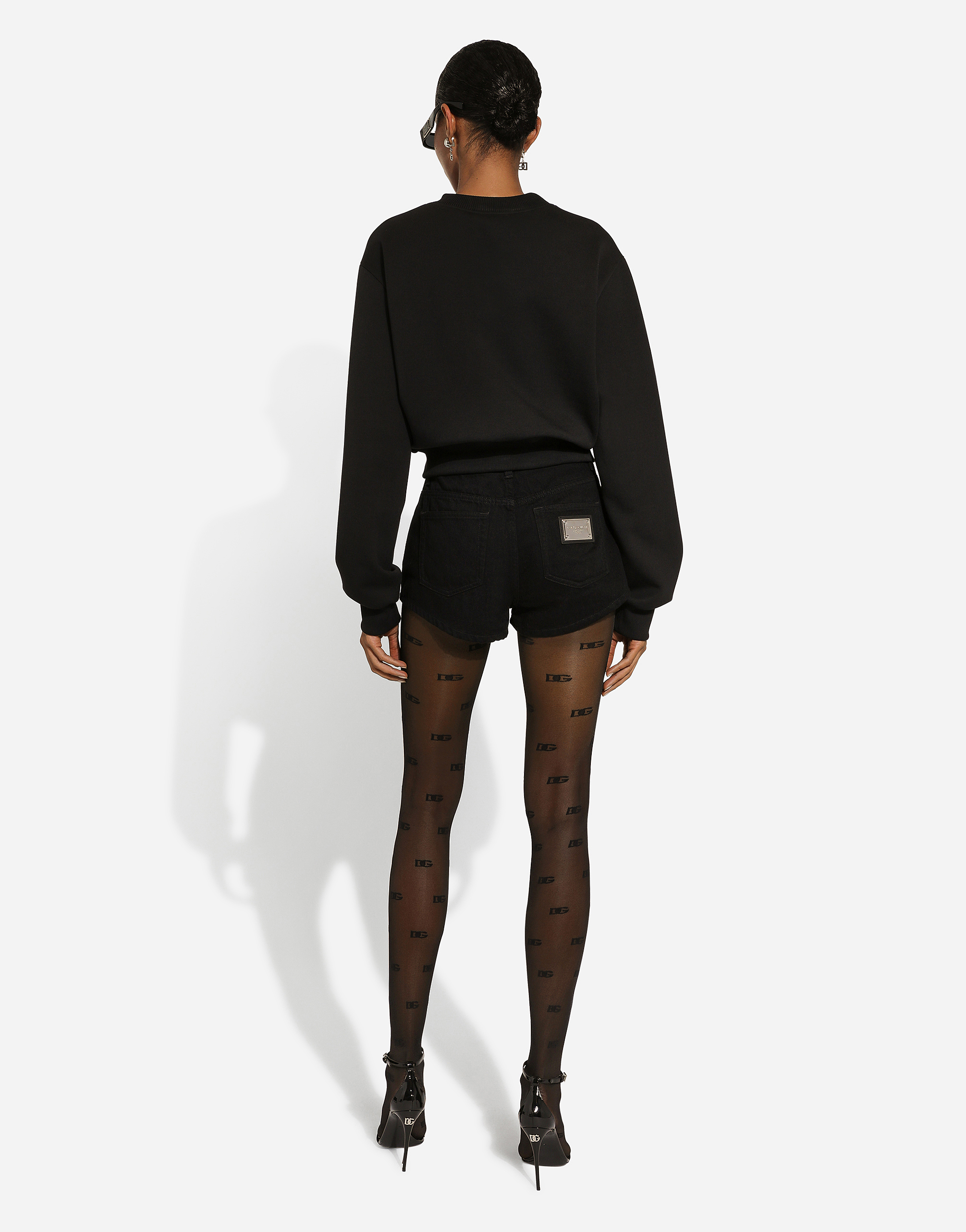 Dolce & Gabbana Logo-patch Denim Shorts In Black