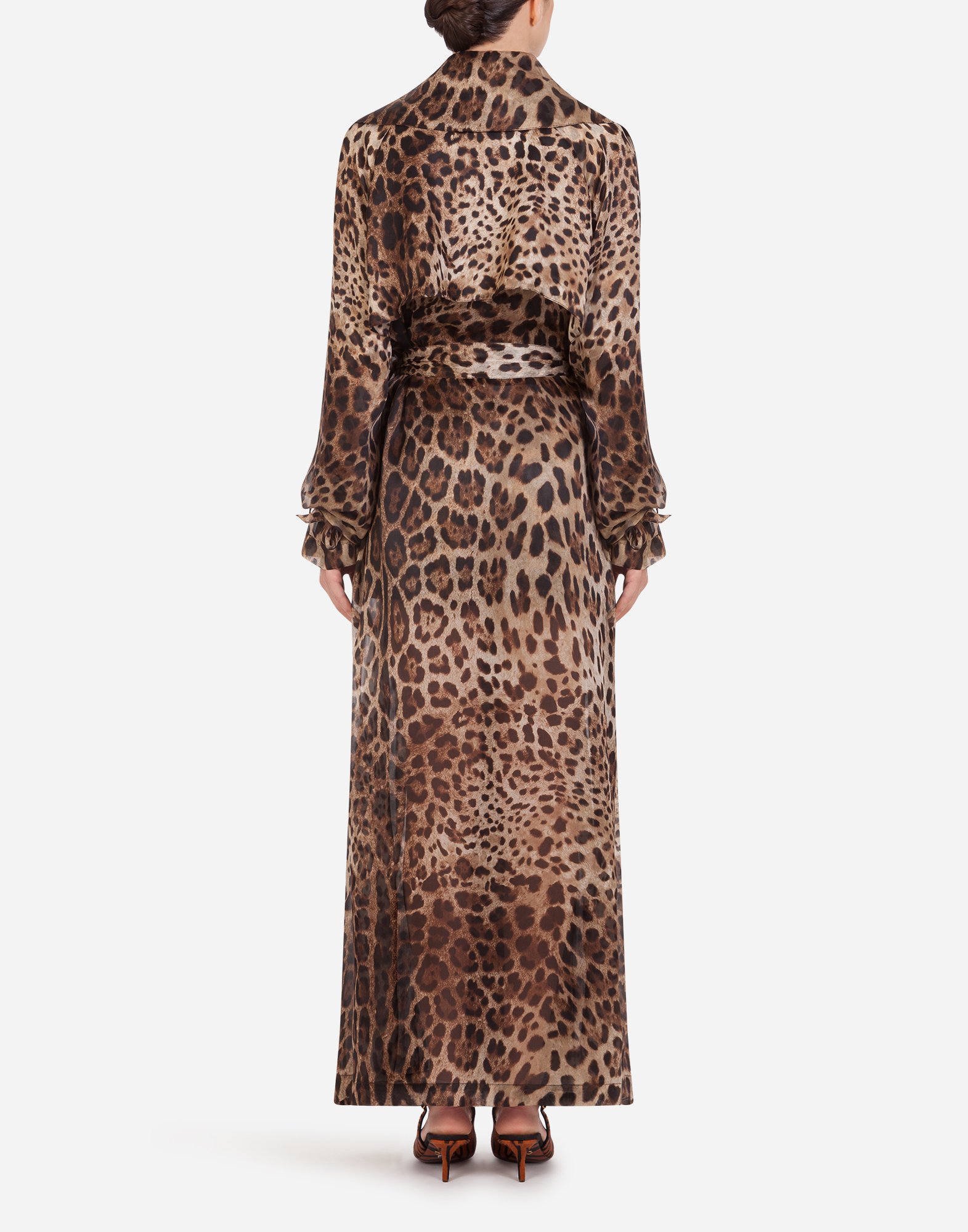 Dolce & Gabbana Leopard Print Double Breasted Trench Coat In Multicolor