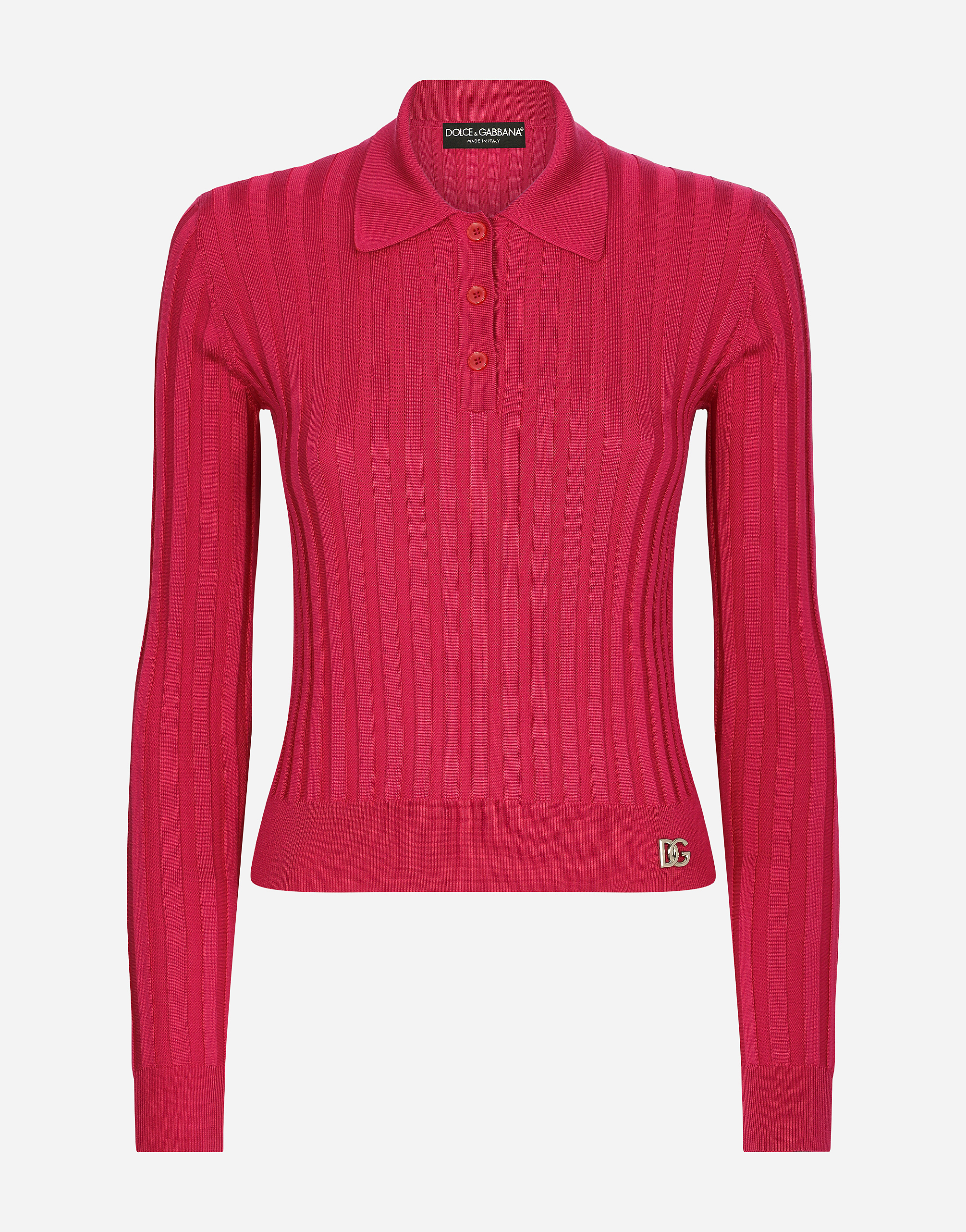 Dolce & Gabbana Cropped Polo Shirt In Ribbed Silk In Purple