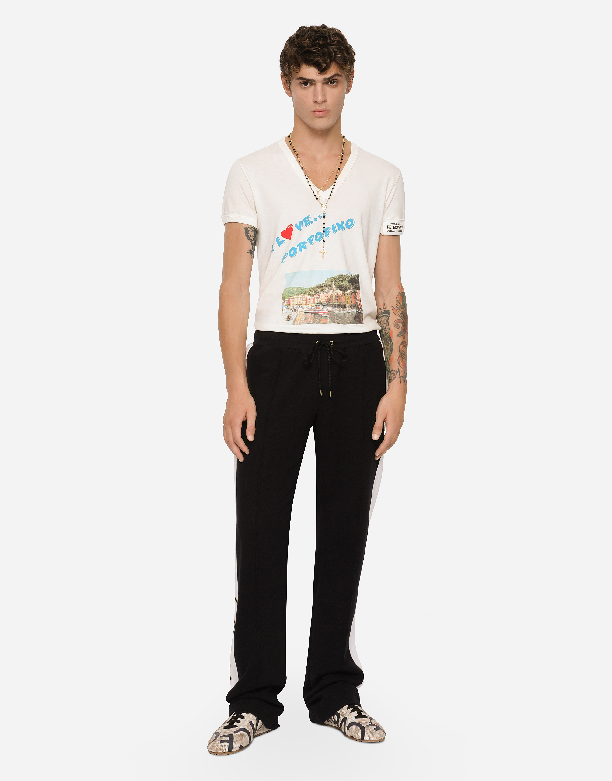 DOLCE & GABBANA JERSEY JOGGING PANTS WITH EMBROIDERED BANDS