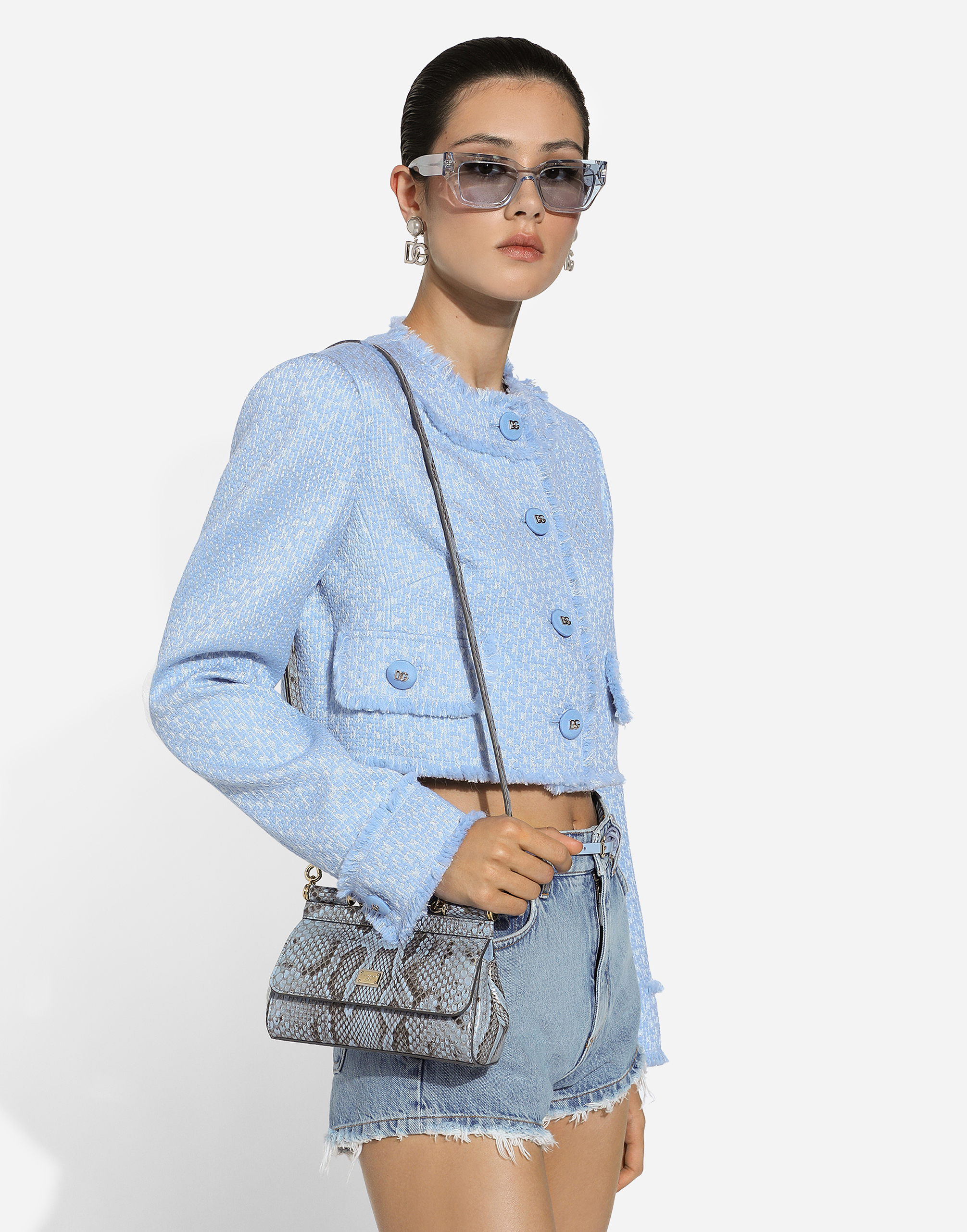 Dolce & Gabbana Carta Zucchero Python Bag In Light Blue