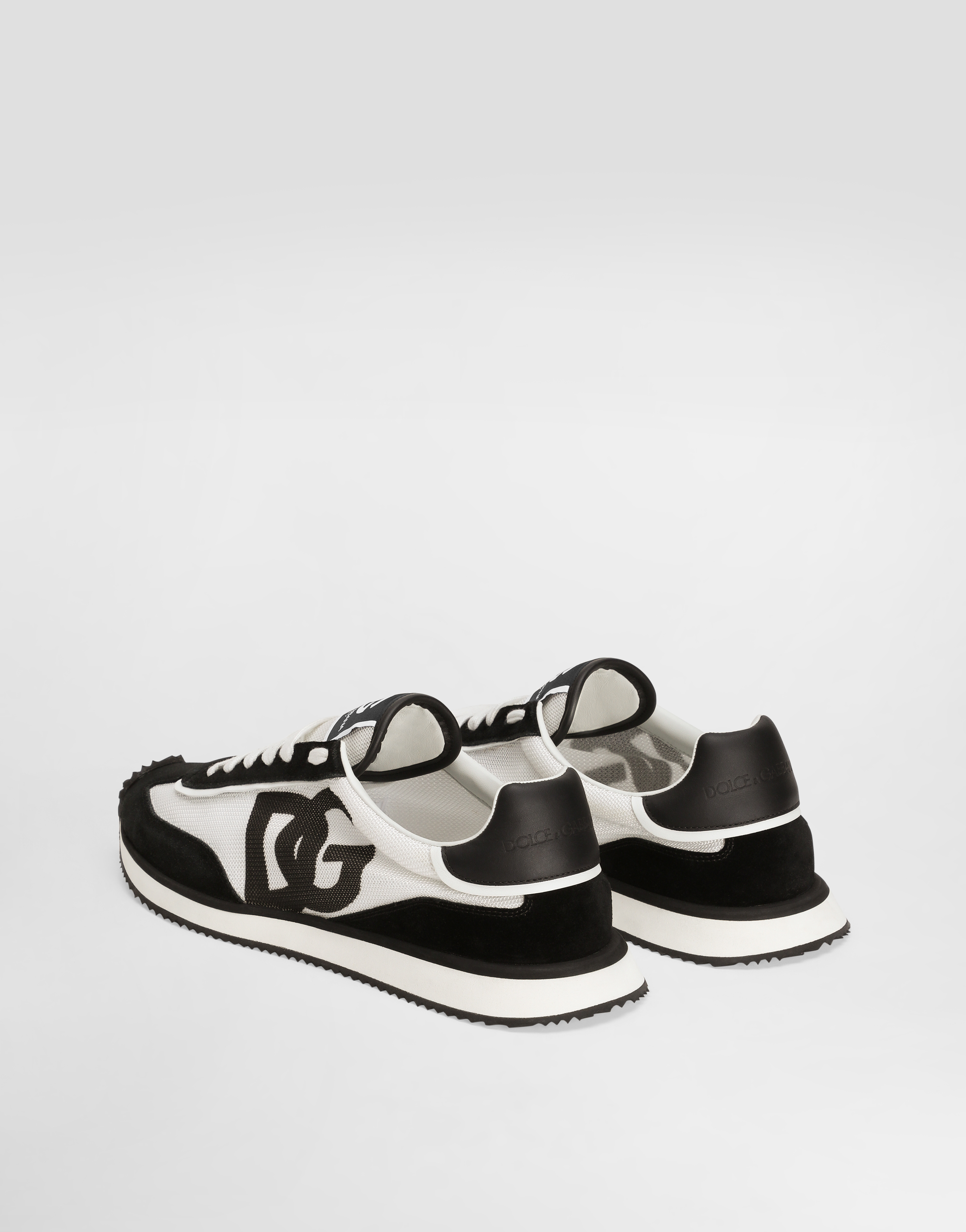 Dolce & Gabbana 'aria' White And Black Running Sneakers With Logo Detail In Suede And Tech Fabric Ma