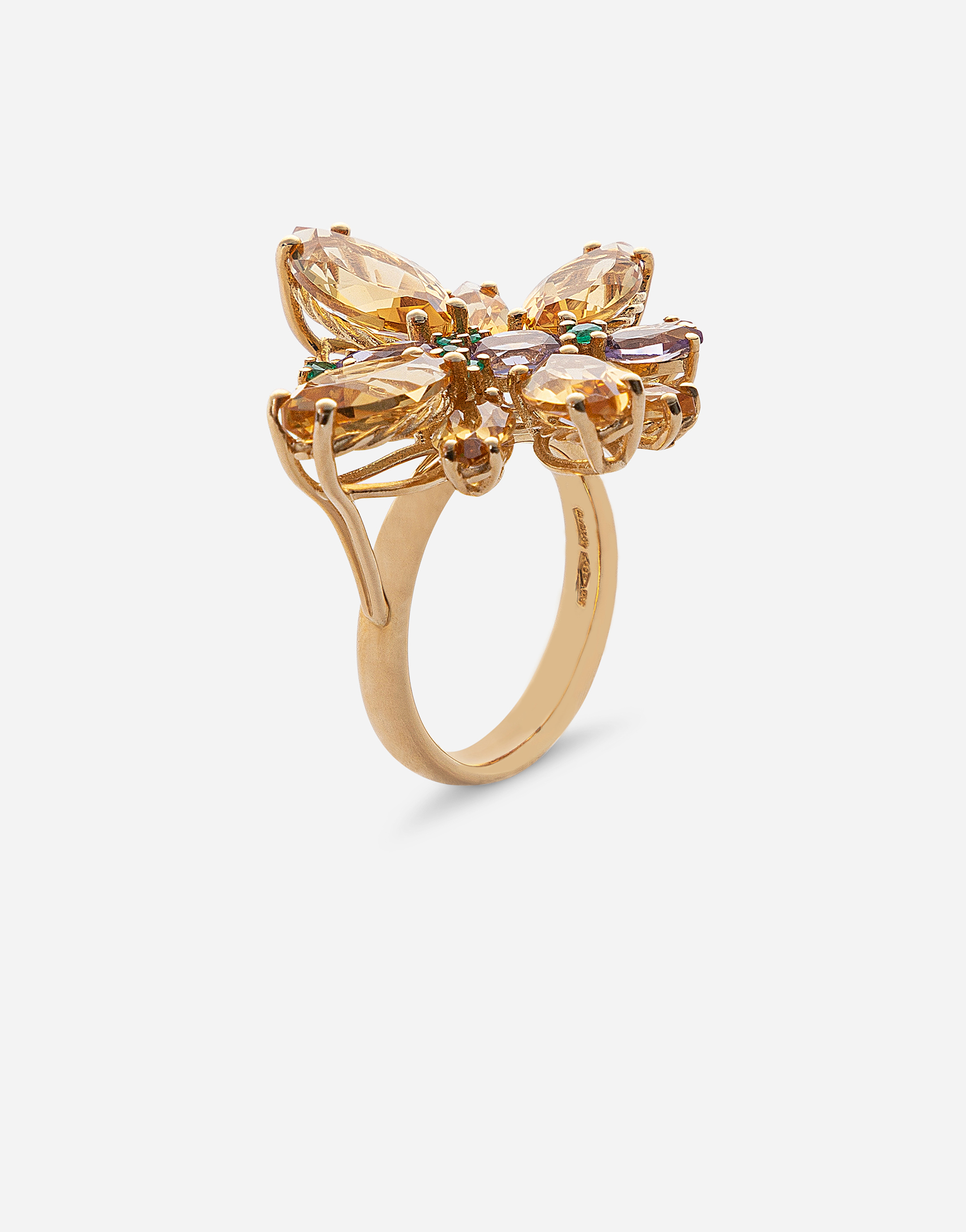 DOLCE & GABBANA SPRING RING IN YELLOW 18KT GOLD WITH CITRINE BUTTERFLY