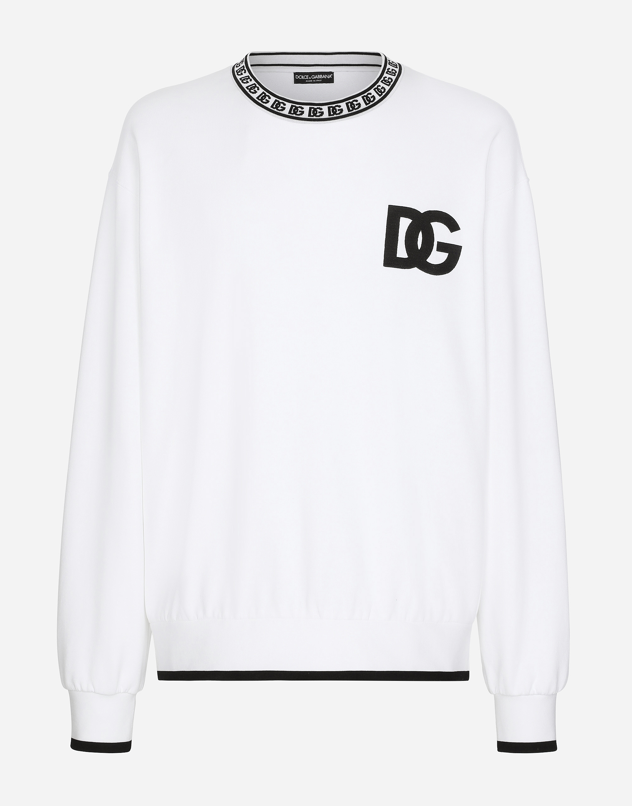 Dolce & Gabbana Jersey Round-neck Sweatshirt With Dg Embroidery In White