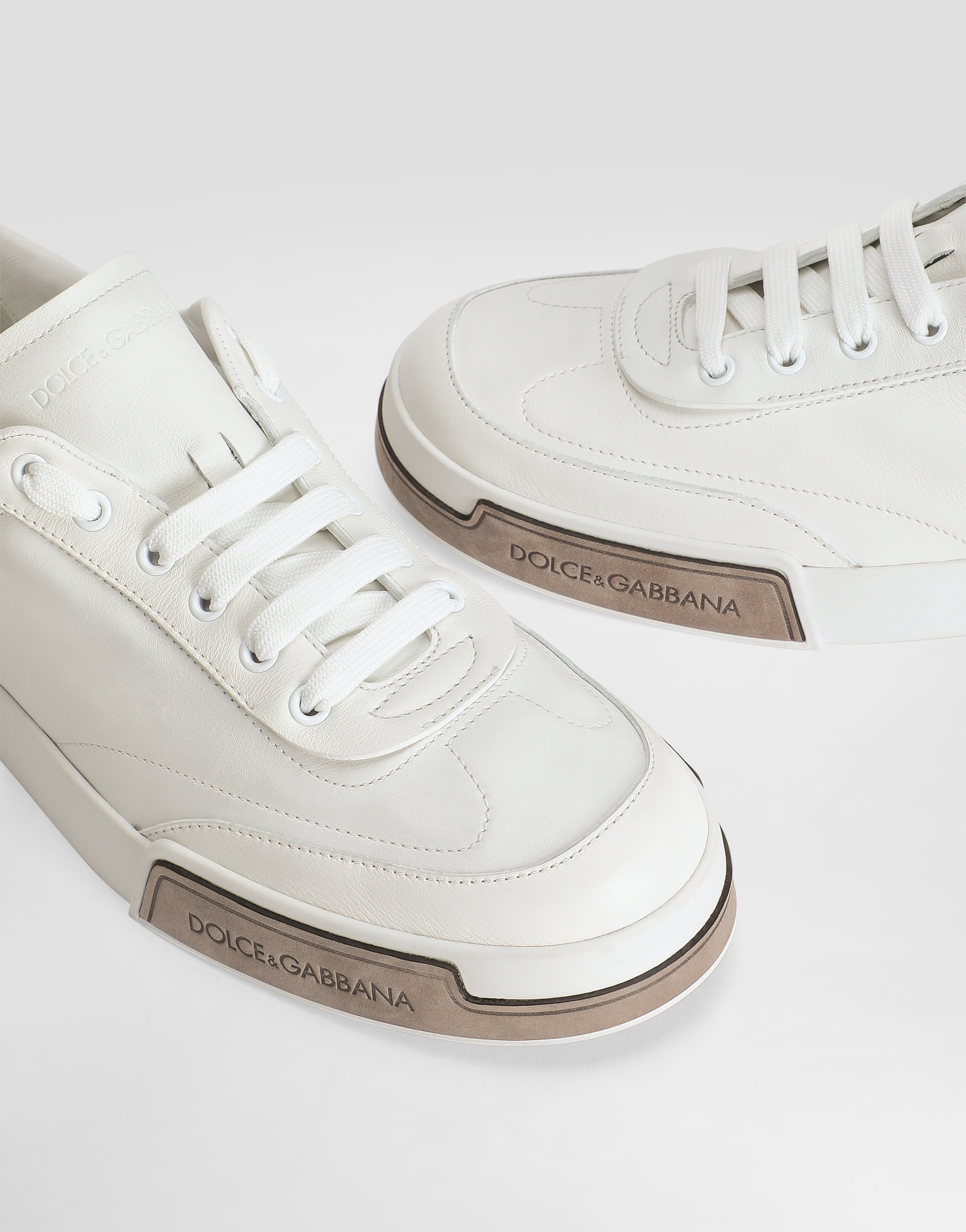 Dolce & Gabbana Portofino Yatch Sneakers In Calfskin Color White And Dove Grey In Multicolor