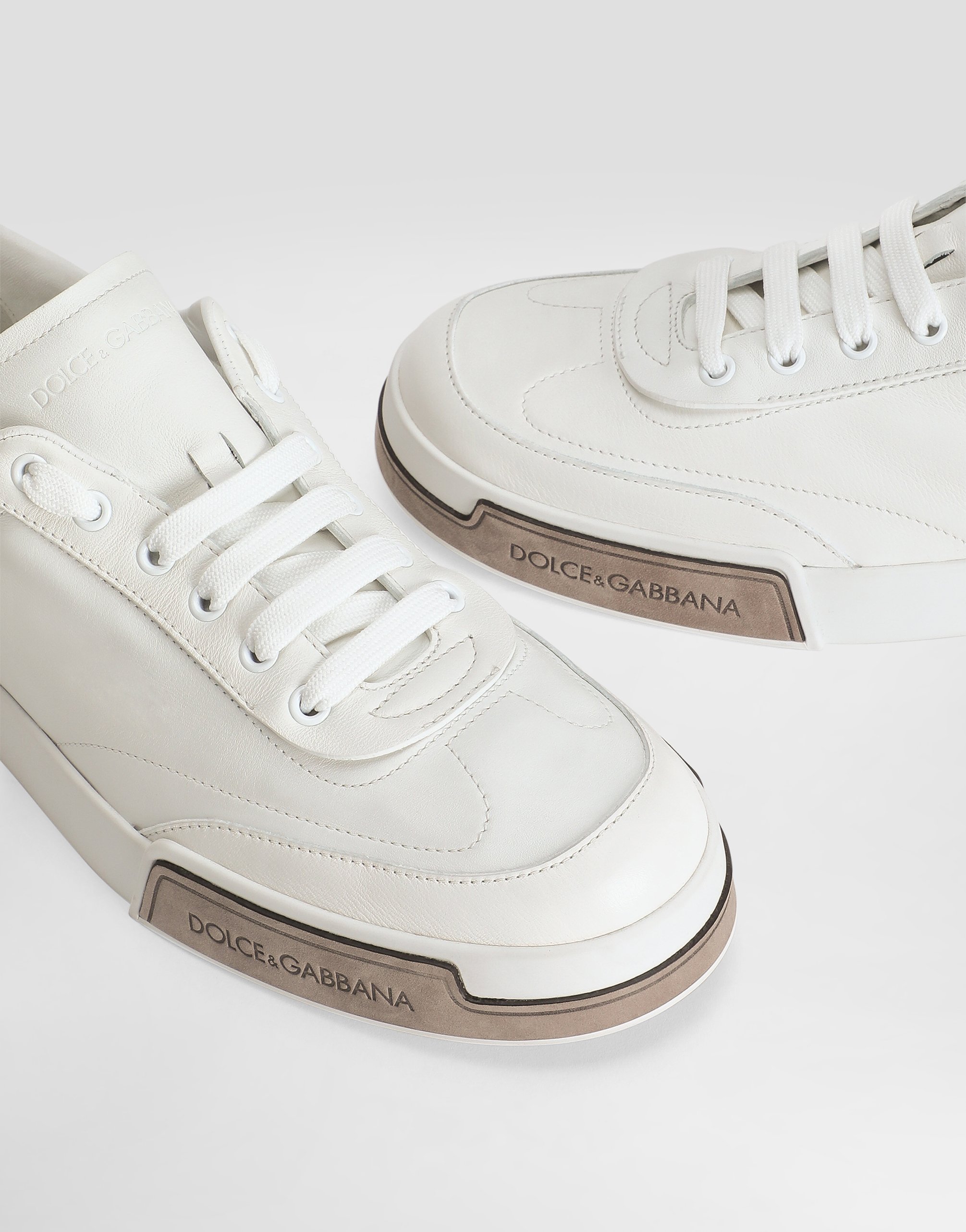 Dolce & Gabbana Portofino Yatch Sneakers In Calfskin Color White And Dove Grey In Multicolor