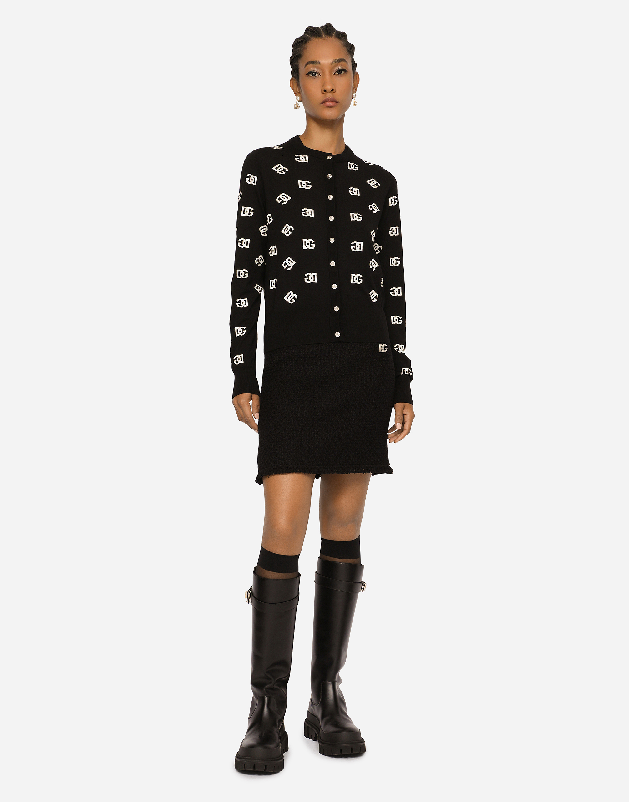 Dolce & Gabbana Logo Monogram Cardigan In Wool And Silk In Multicolor