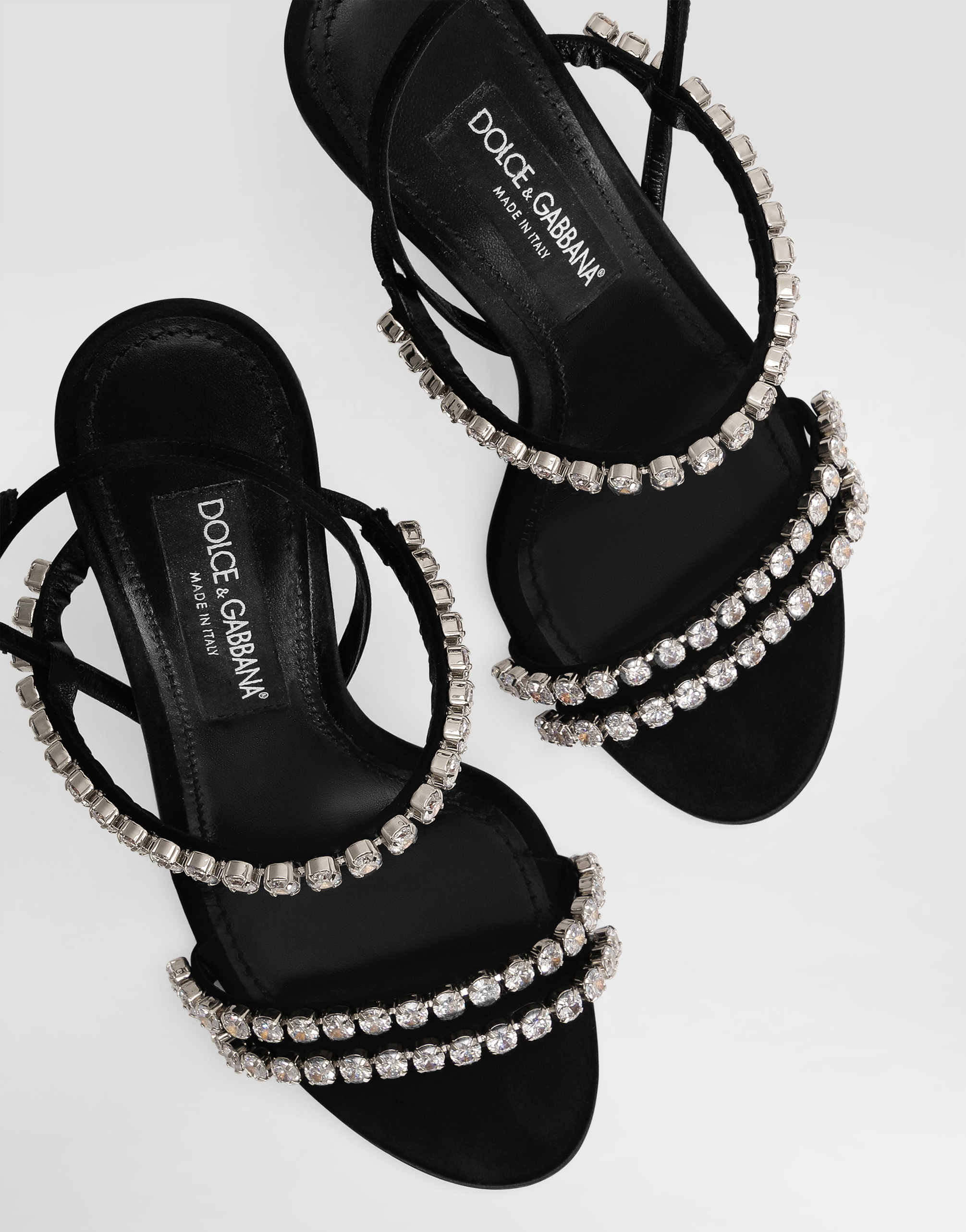 Dolce & Gabbana Satin Sandals Crystal Strap In Multi
