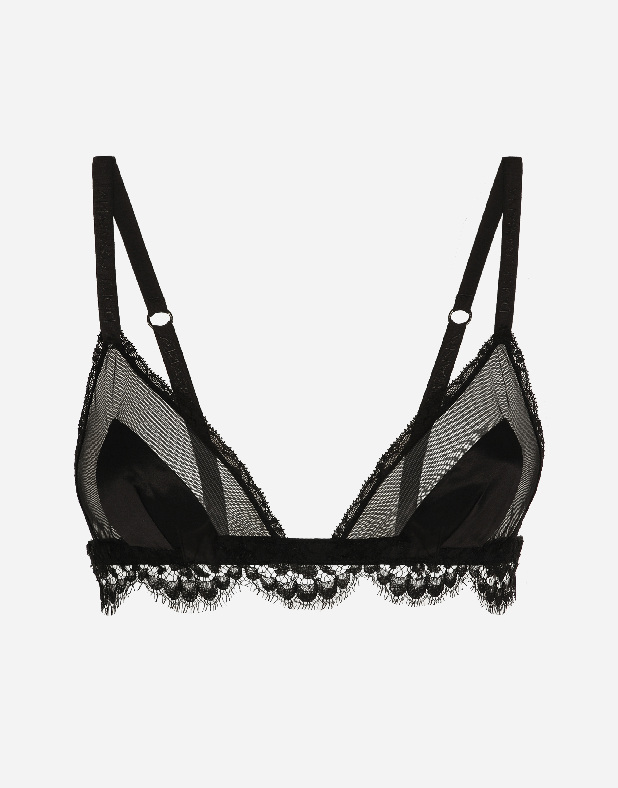 DOLCE & GABBANA SATIN, LACE AND TULLE SOFT-CUP TRIANGLE BRA