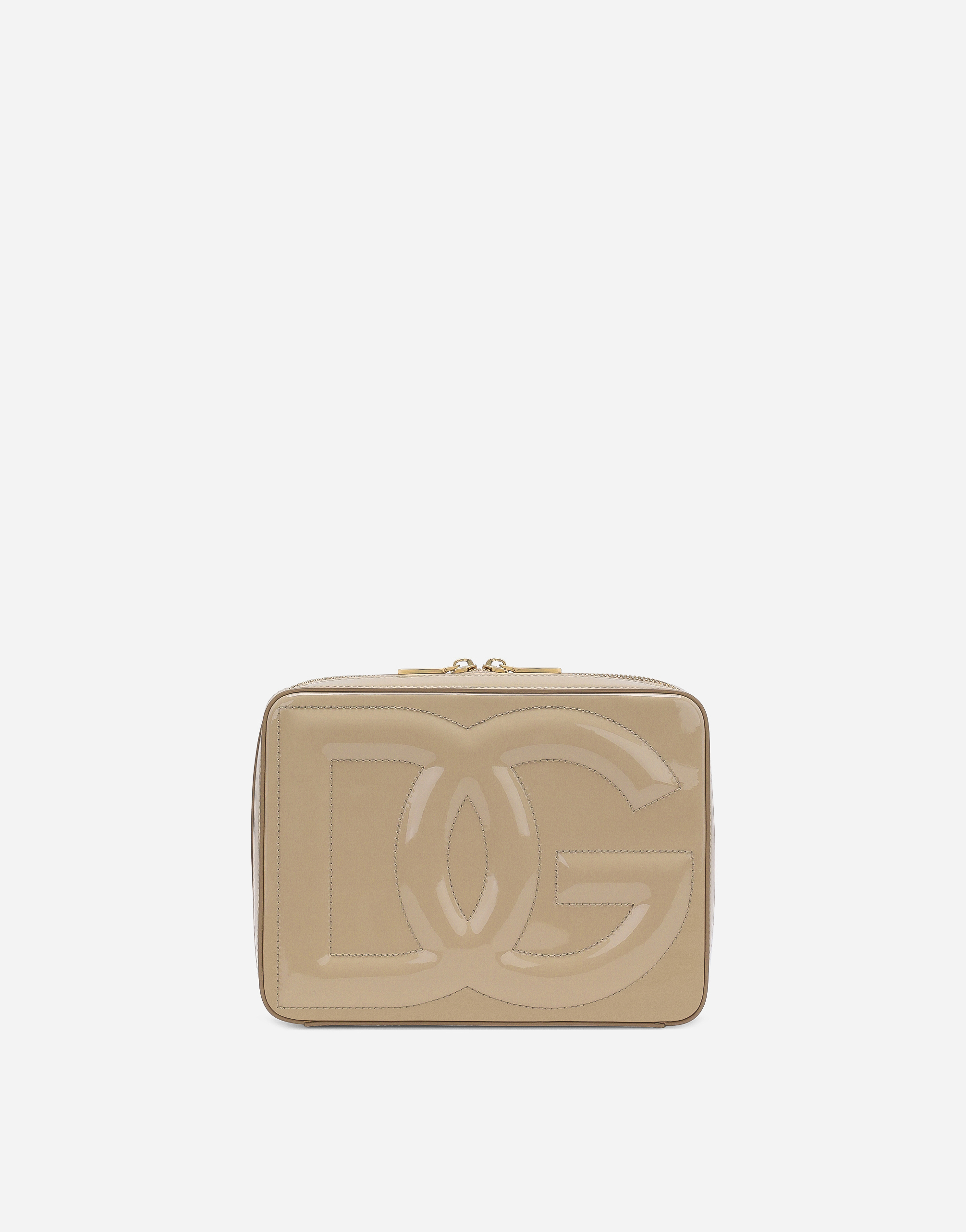 Dolce & Gabbana Medium Dg Logo Crossbody Bag In Patent Leather In Beige