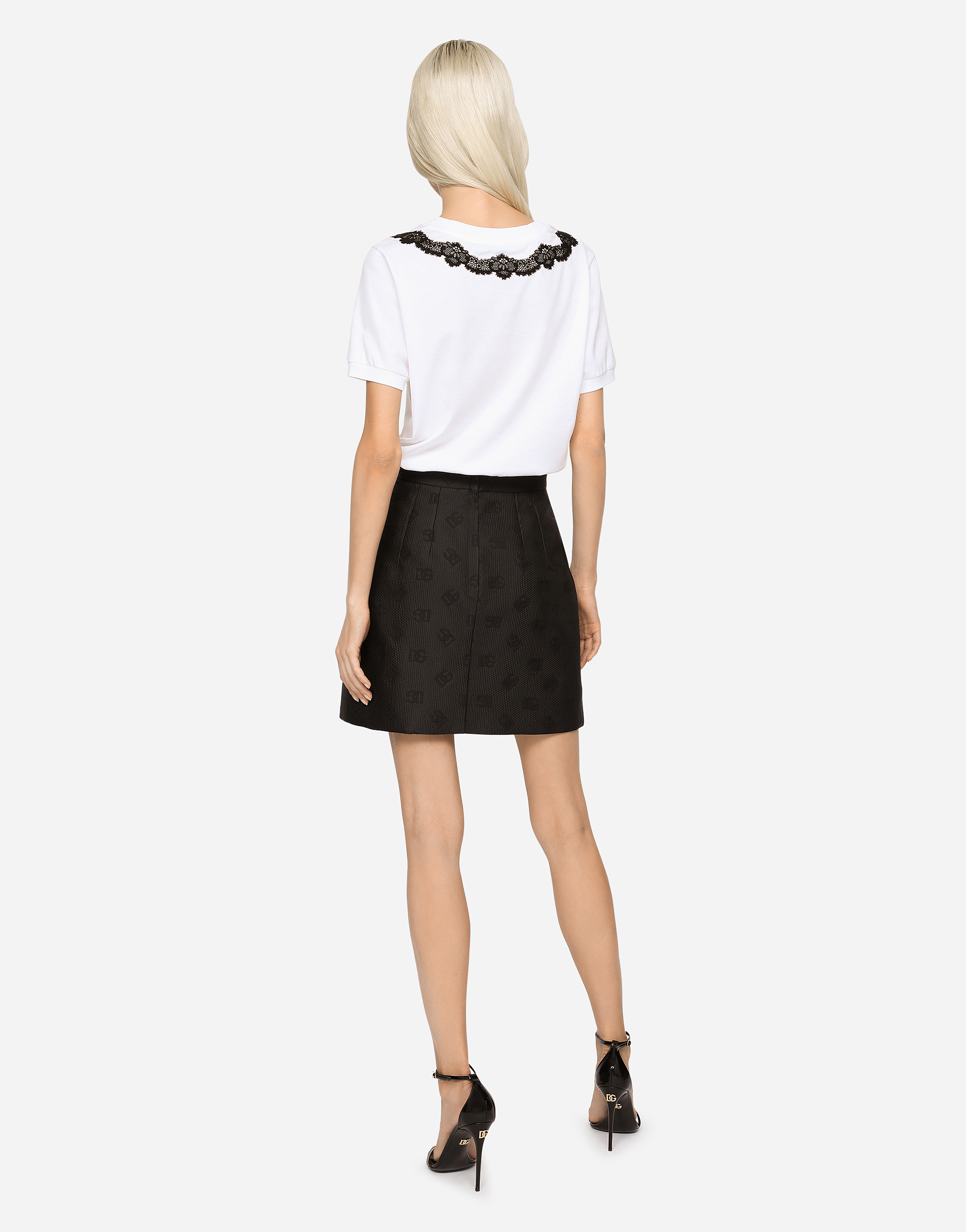 Dolce & Gabbana Jacquard Miniskirt With All-over Dg Logo In Black