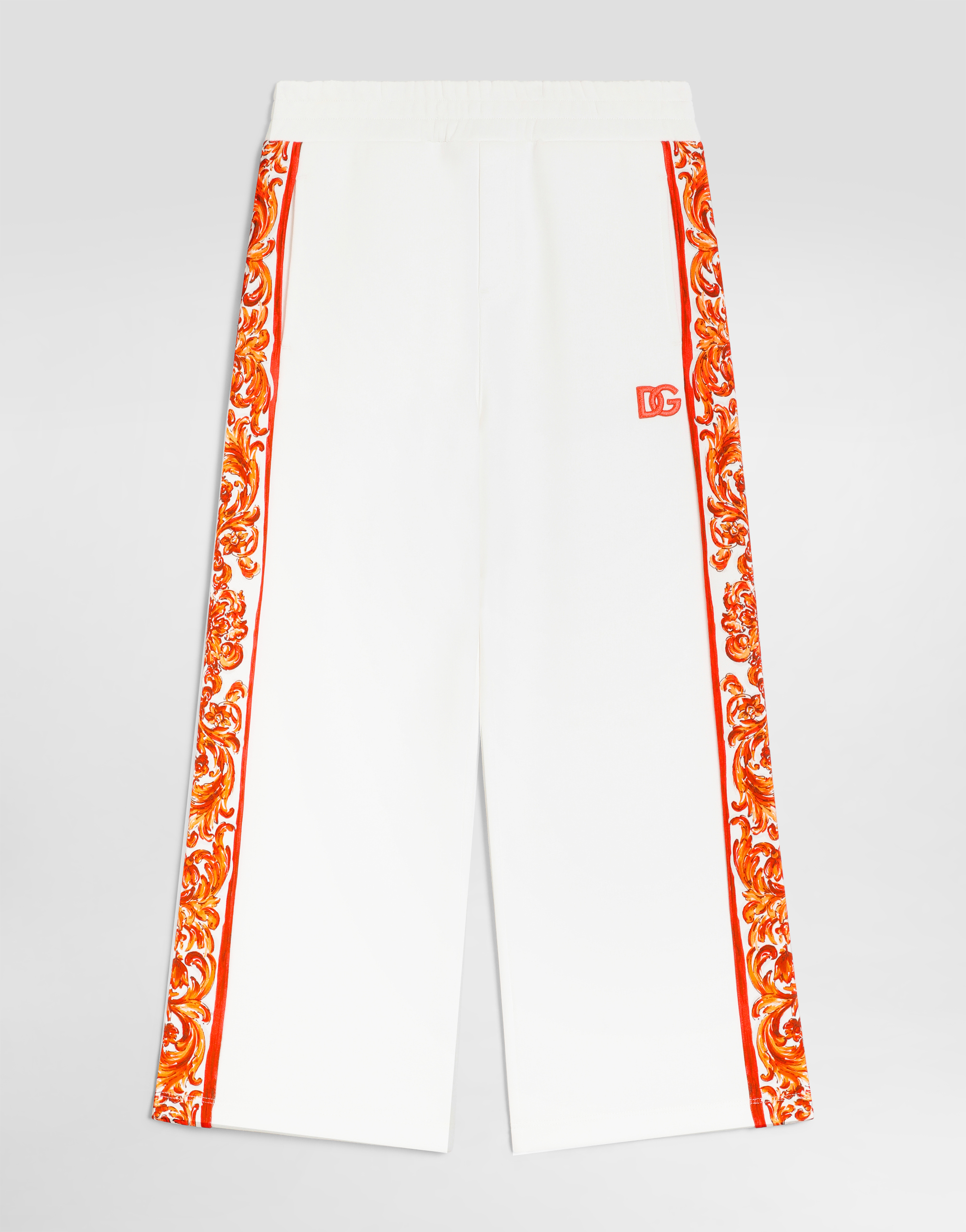Majolica-print fleece trousers in White for Girls | Dolce&Gabbana®