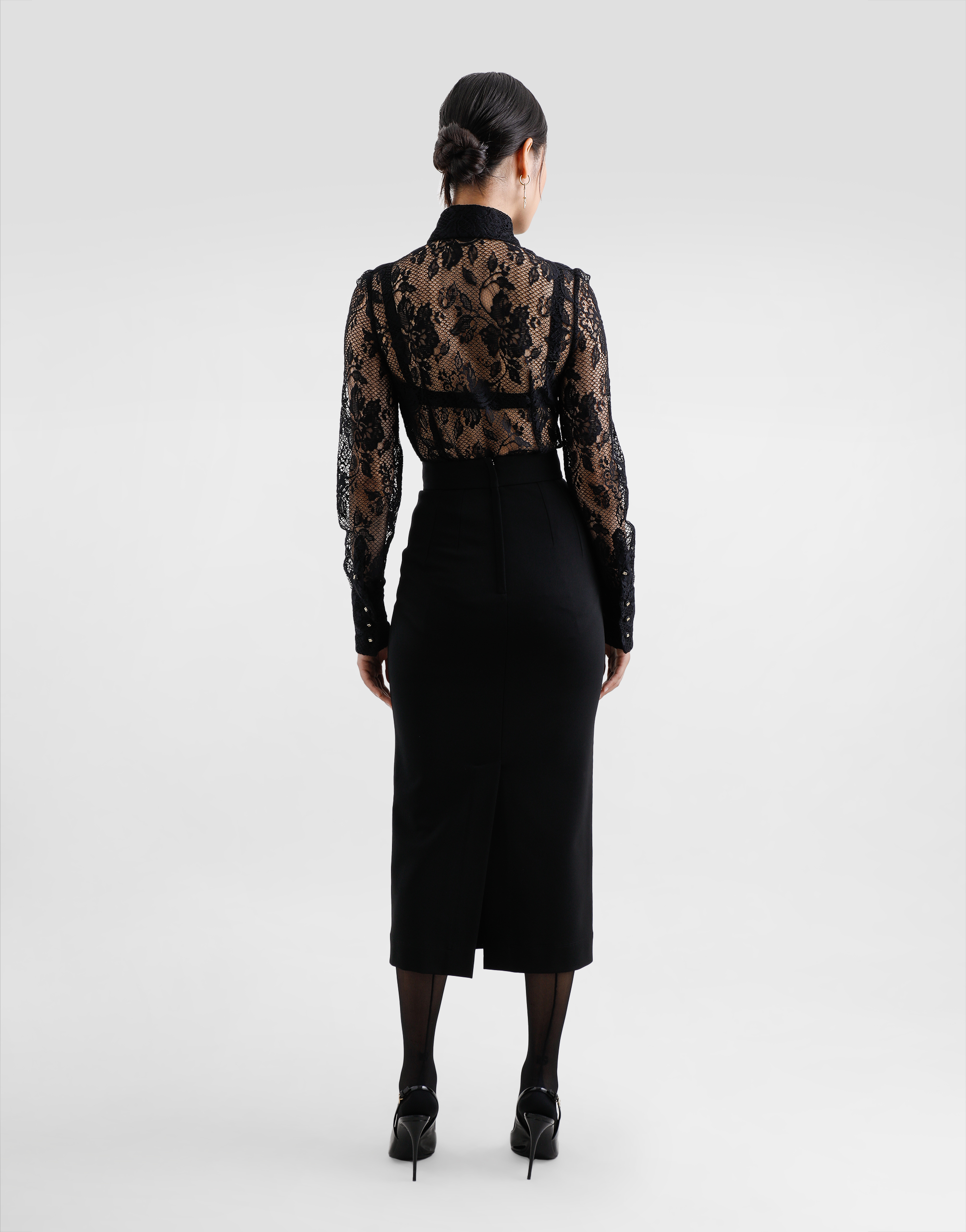 Dolce & Gabbana Floral Lace Shirt With Scalloping In Black