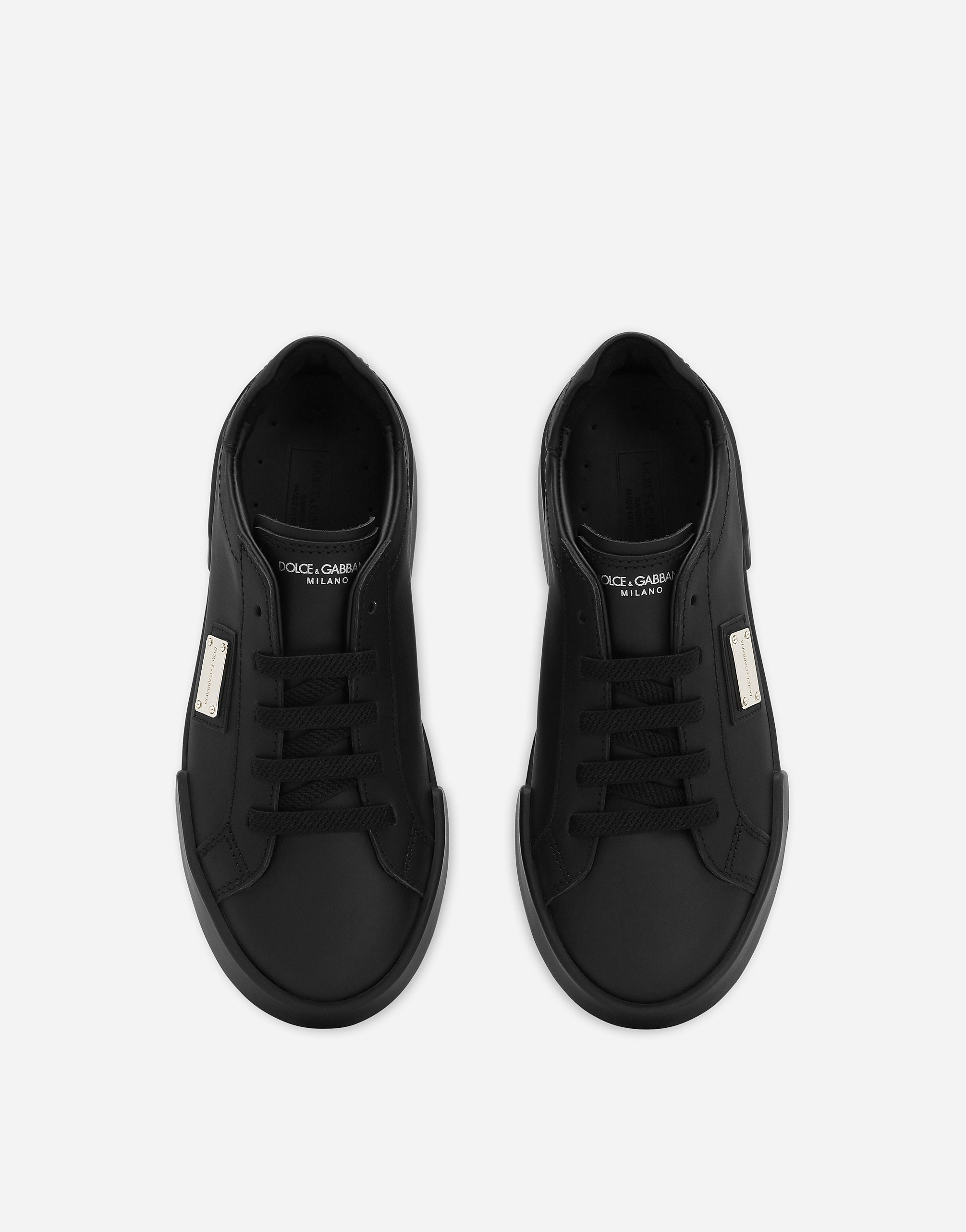 Dolce & Gabbana Portofino Vintage Calfskin Sneakers In Black