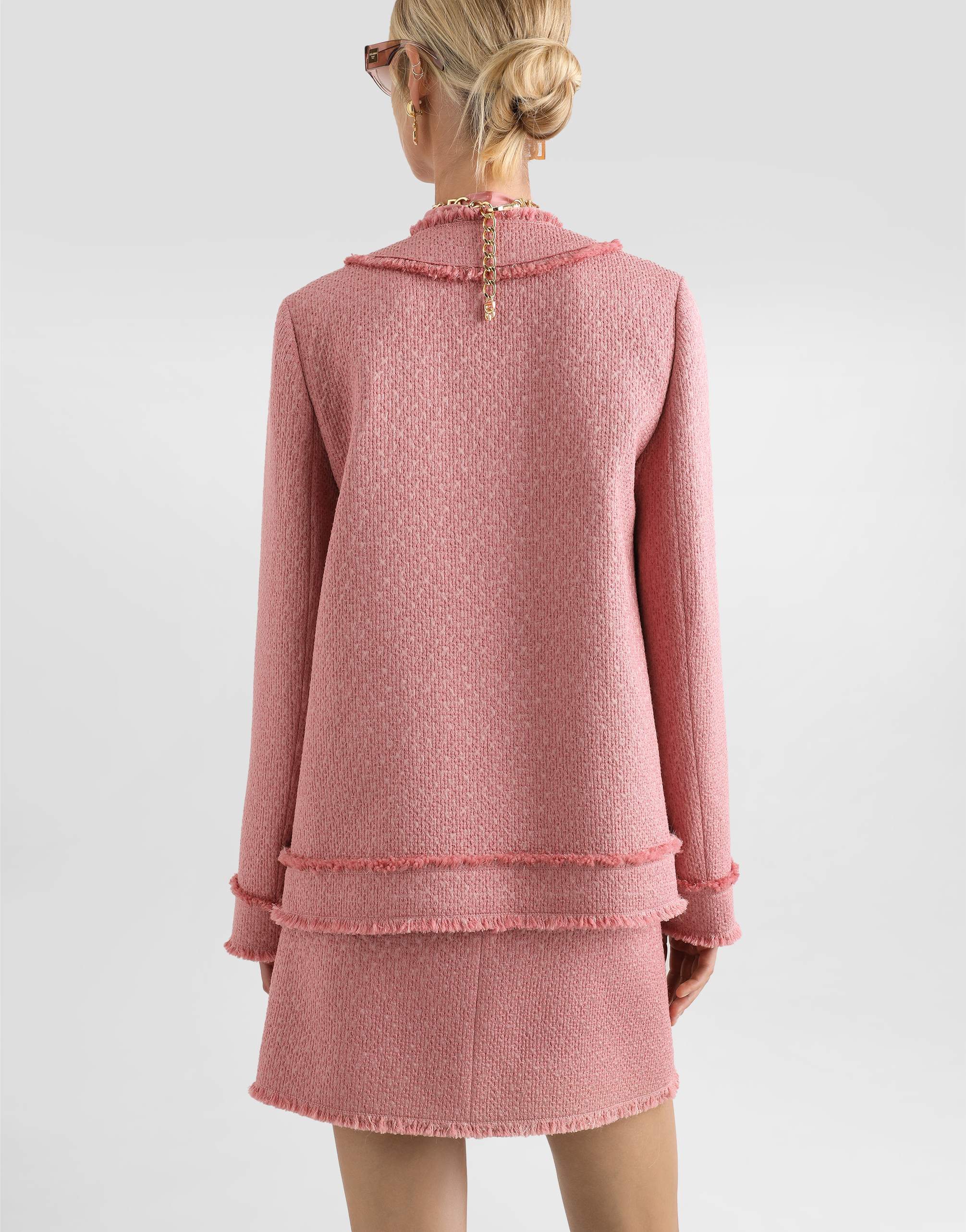 Dolce & Gabbana Rachel Tweed Single-breasted Collarless Jacket In Pink