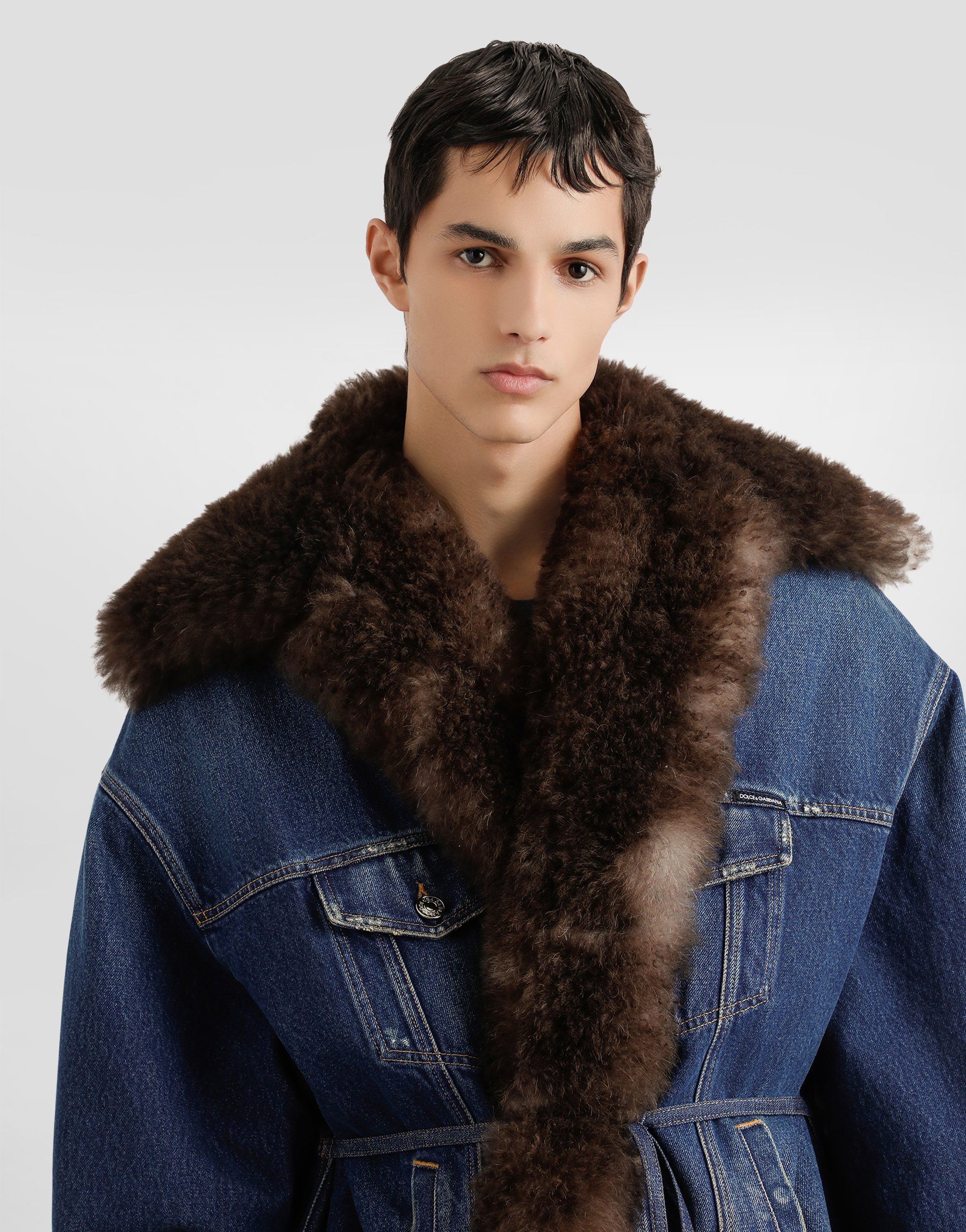 Dolce & Gabbana Fur-trimmed Denim Jacket In Blue