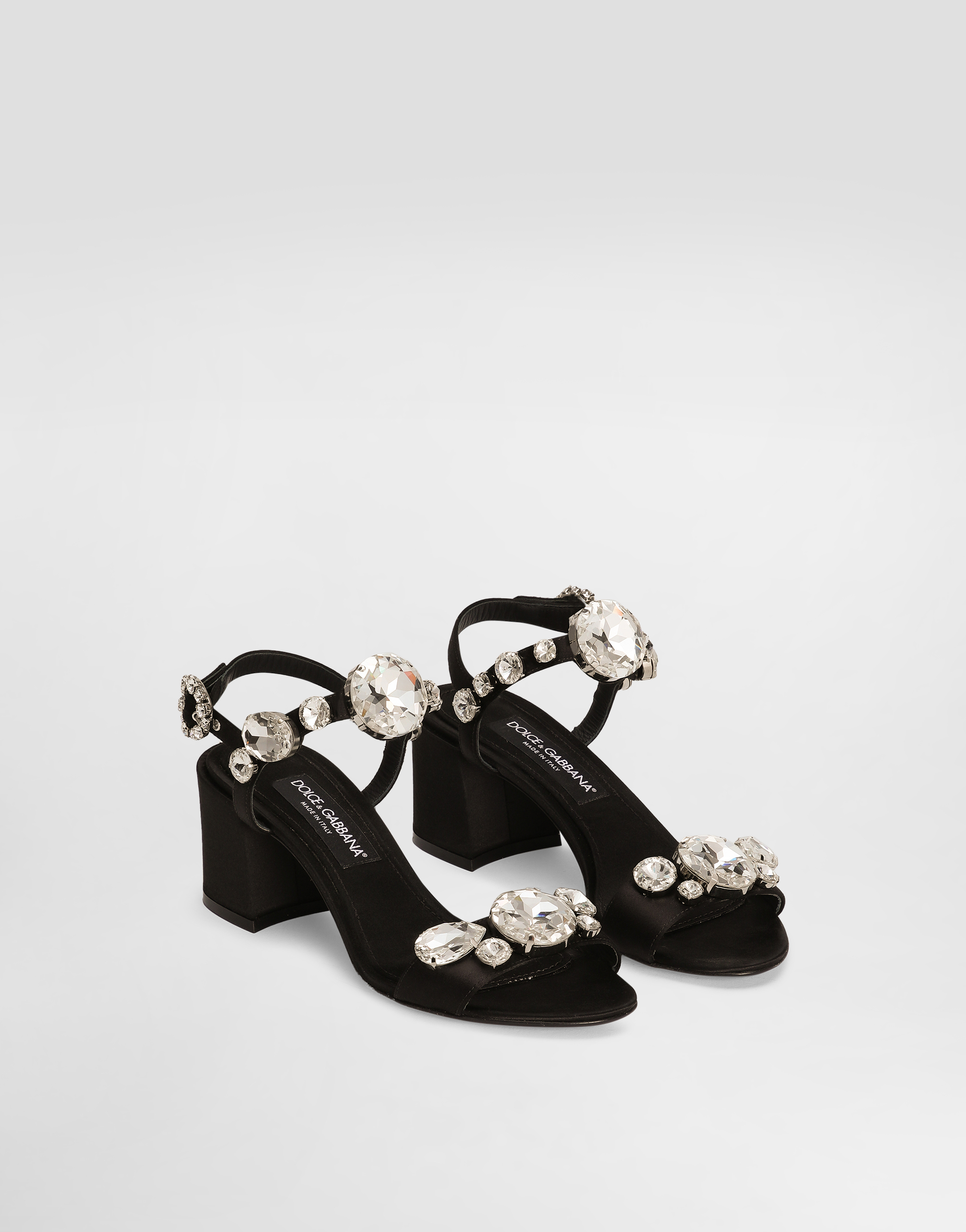 Dolce & Gabbana Satin Sandals With Gemstone Embellishment In Black
