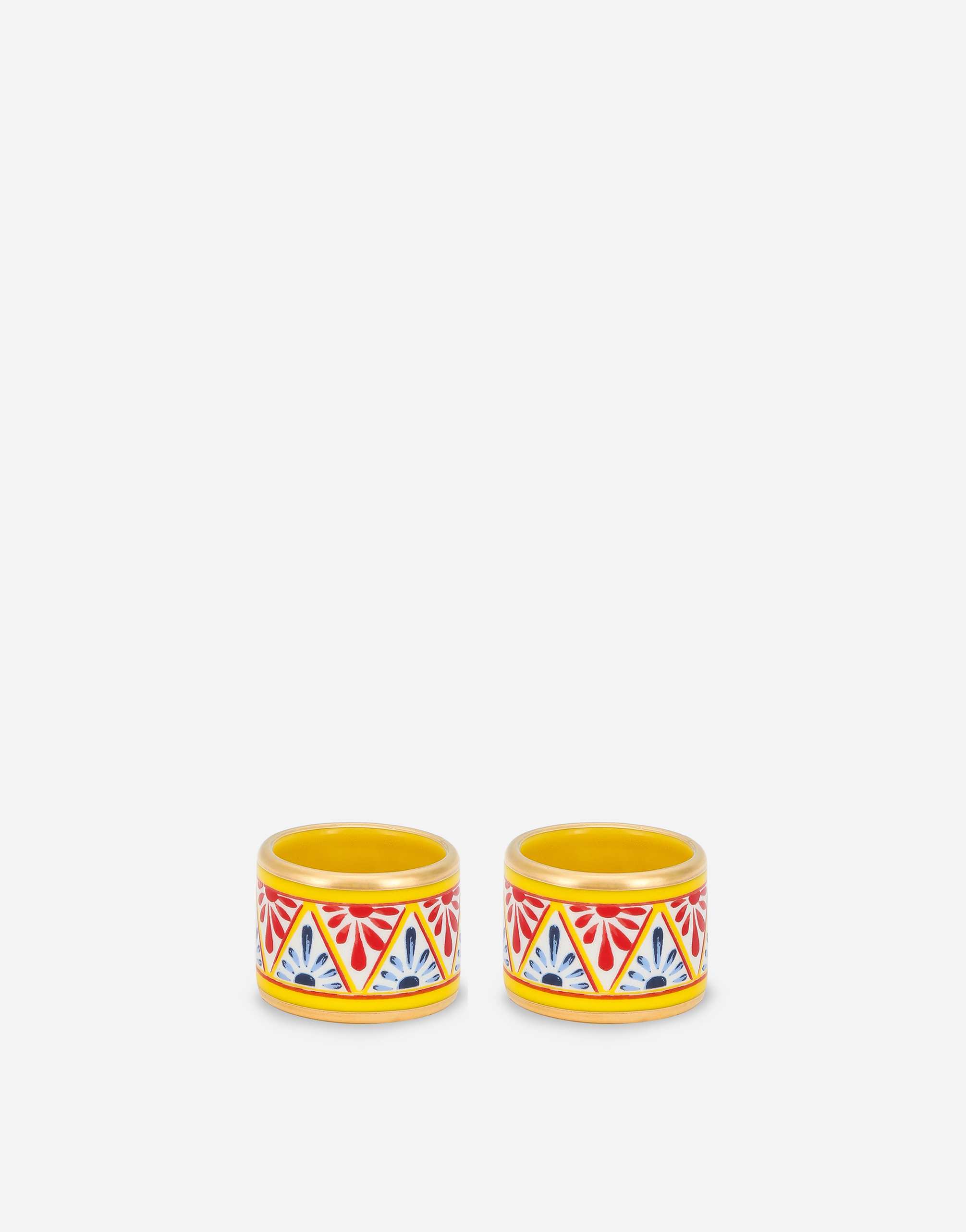 Dolce & Gabbana Set 2 Medium Porcelain Napkin Rings In Multicolor