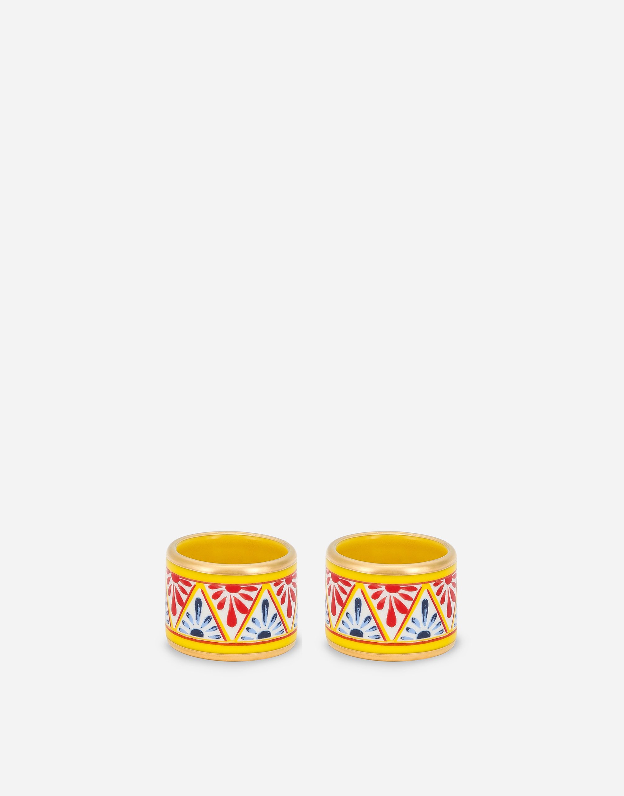 Dolce & Gabbana Set 2 Medium Porcelain Napkin Rings In Multicolor