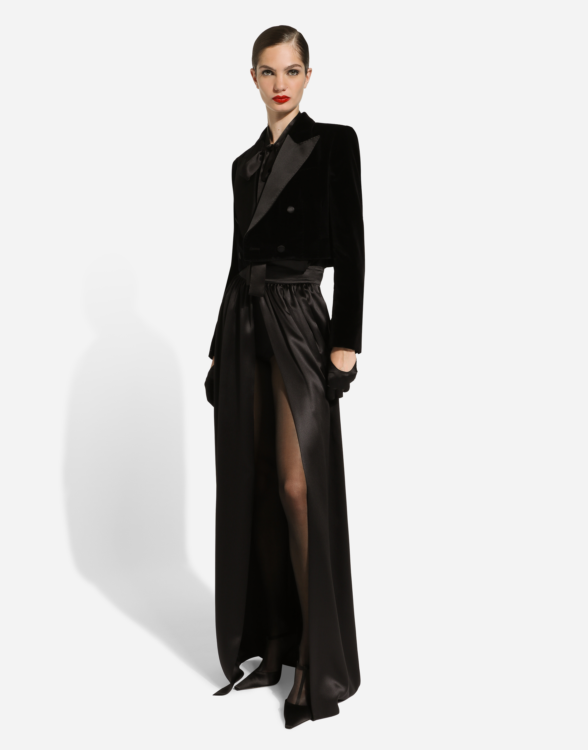 Long silk satin skirt with slit