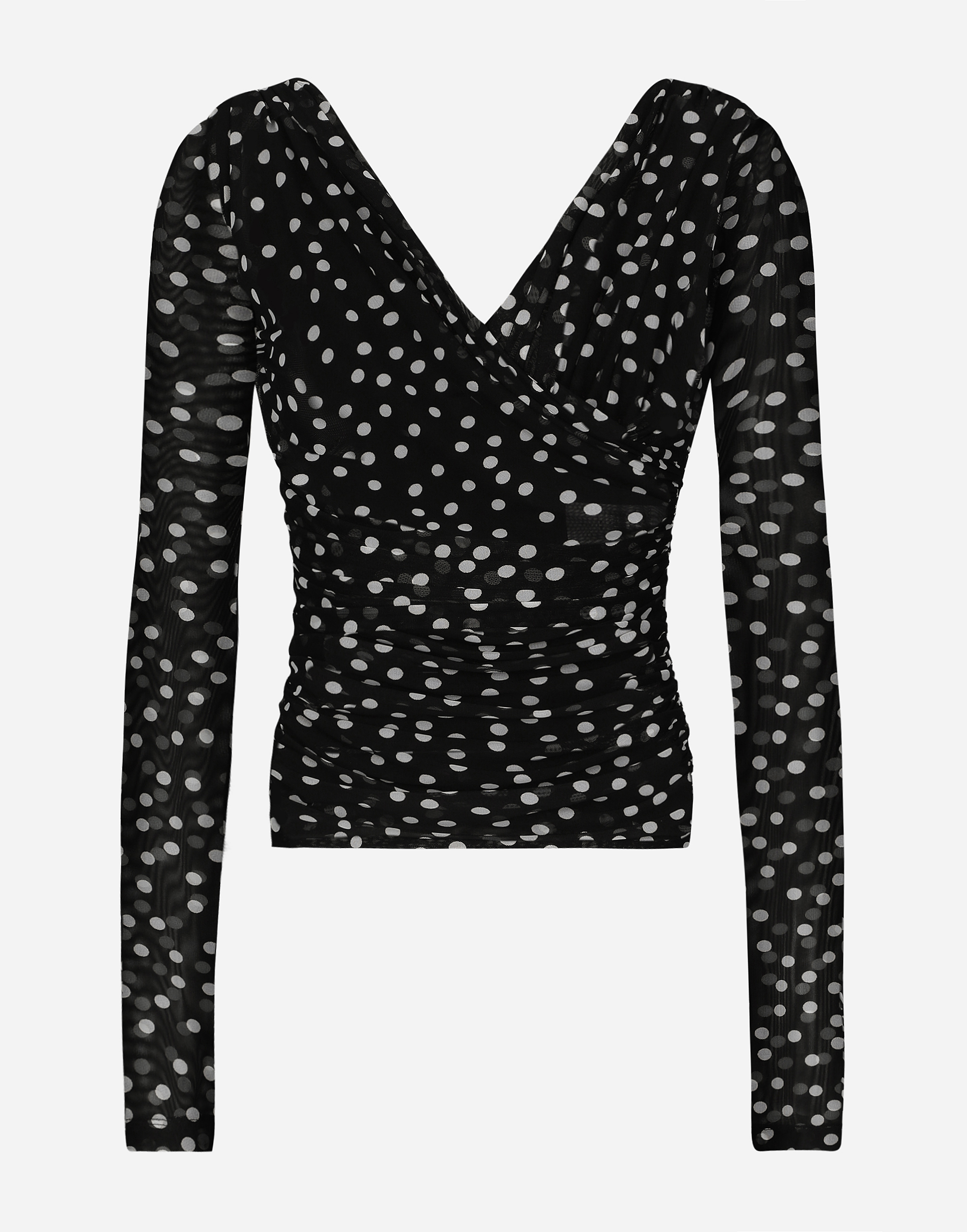 Dolce & Gabbana Stretch Tulle Top With Crossover Neckline And Polka Dot Print In プリ