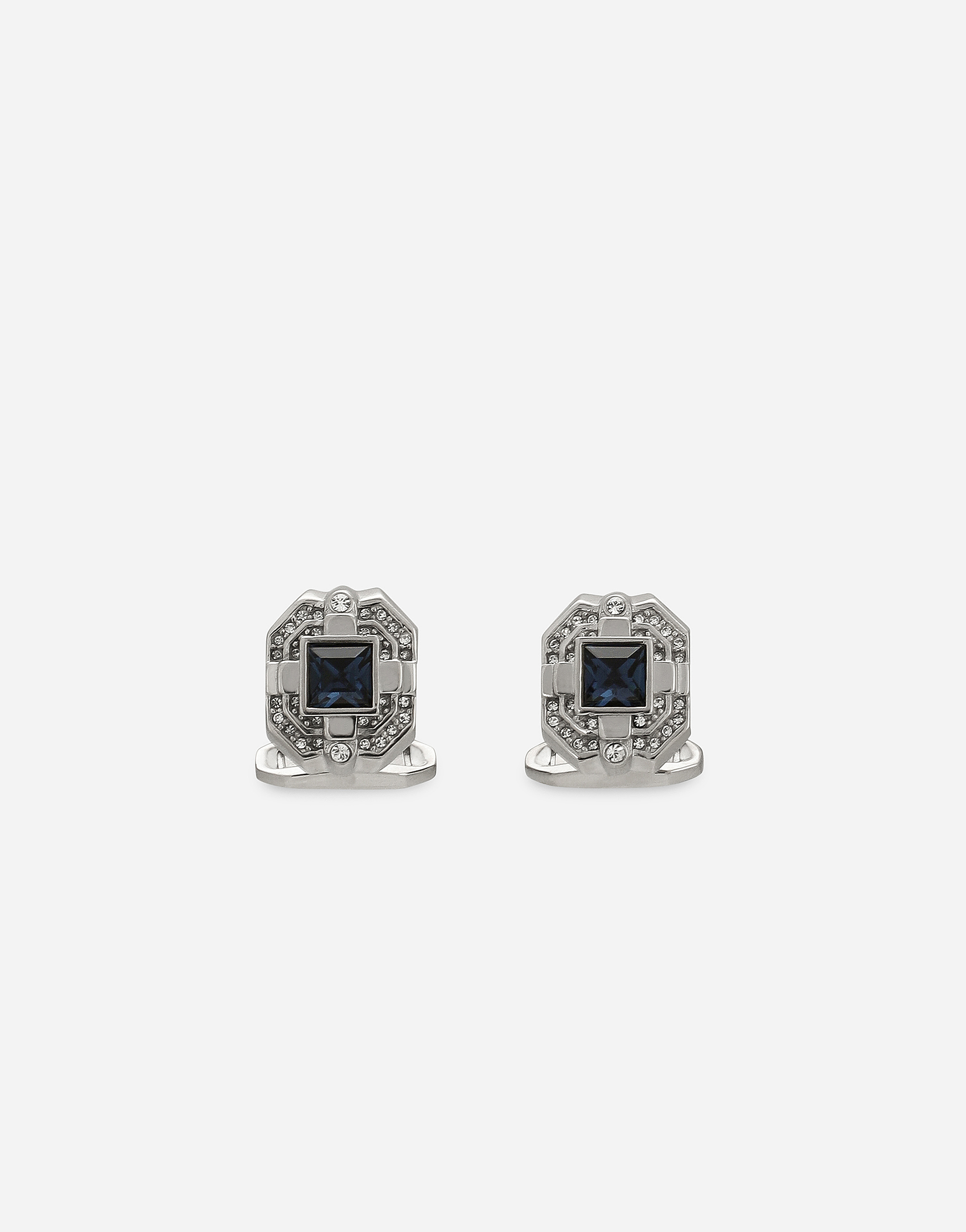 DOLCE & GABBANA SILVER CUFFLINKS WITH CRYSTAL RHINESTONES