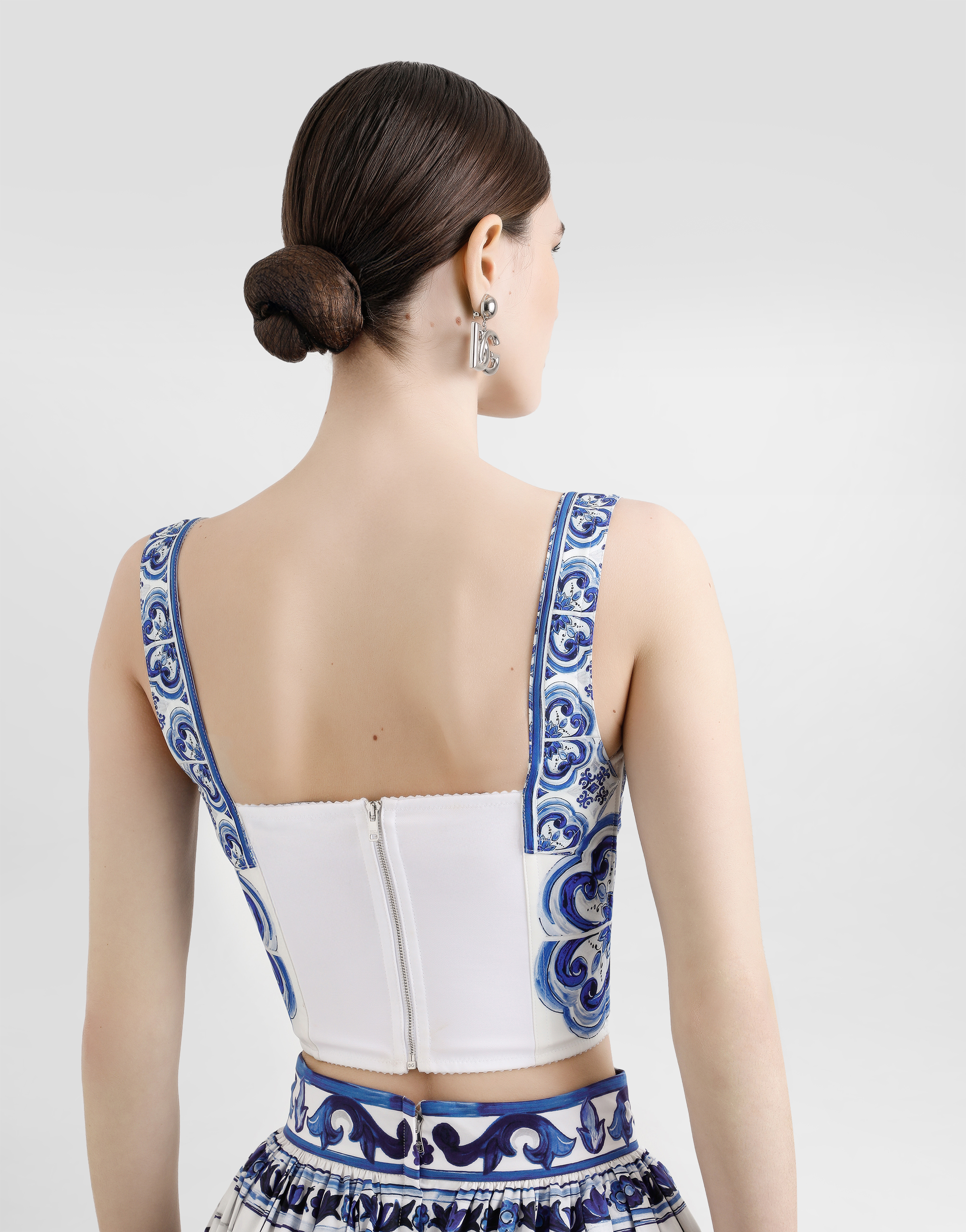 Majolica-print charmeuse corset