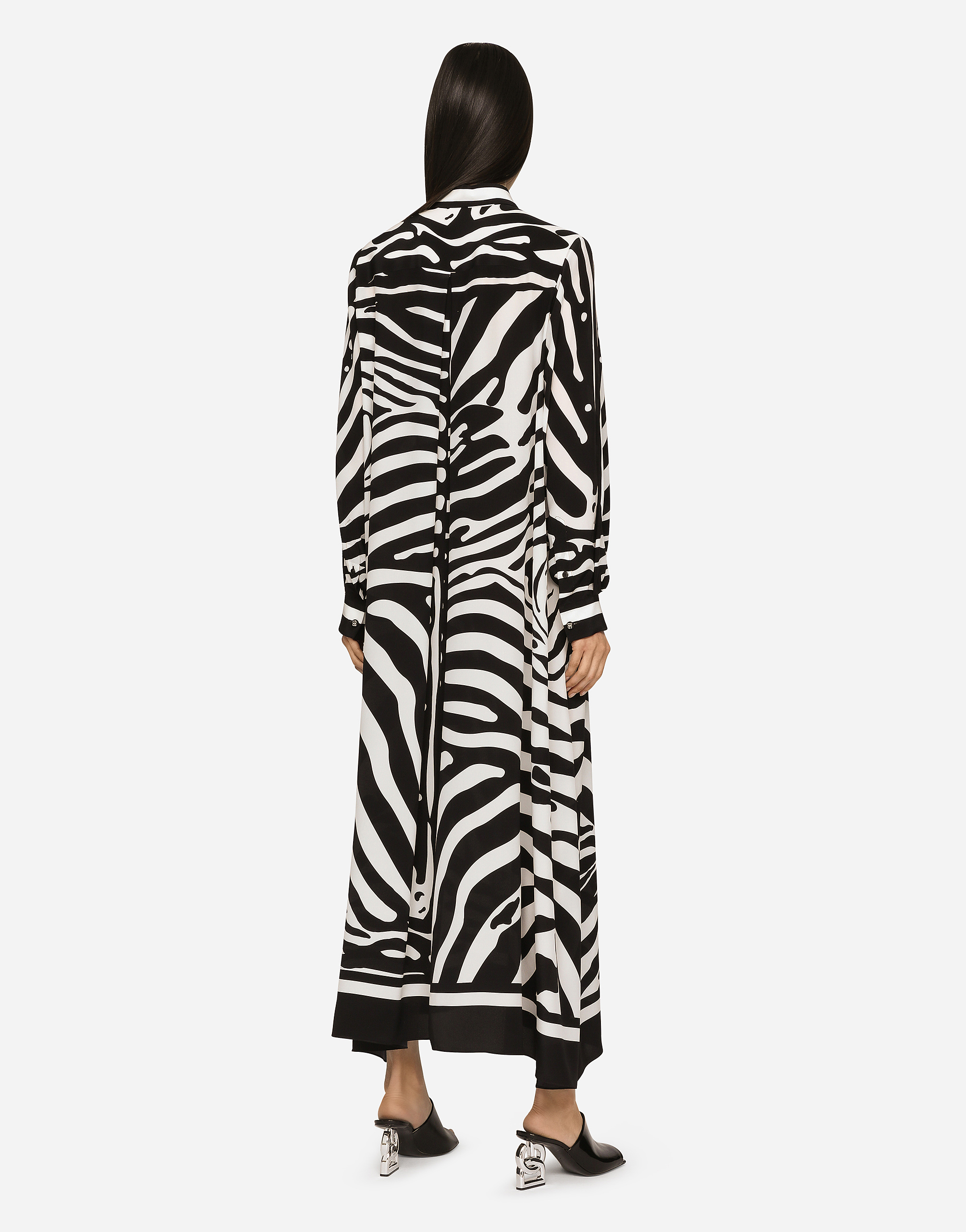 Dolce & Gabbana Zebra-print Crepe De Chine Maxi Shirt Dress In Multicolor