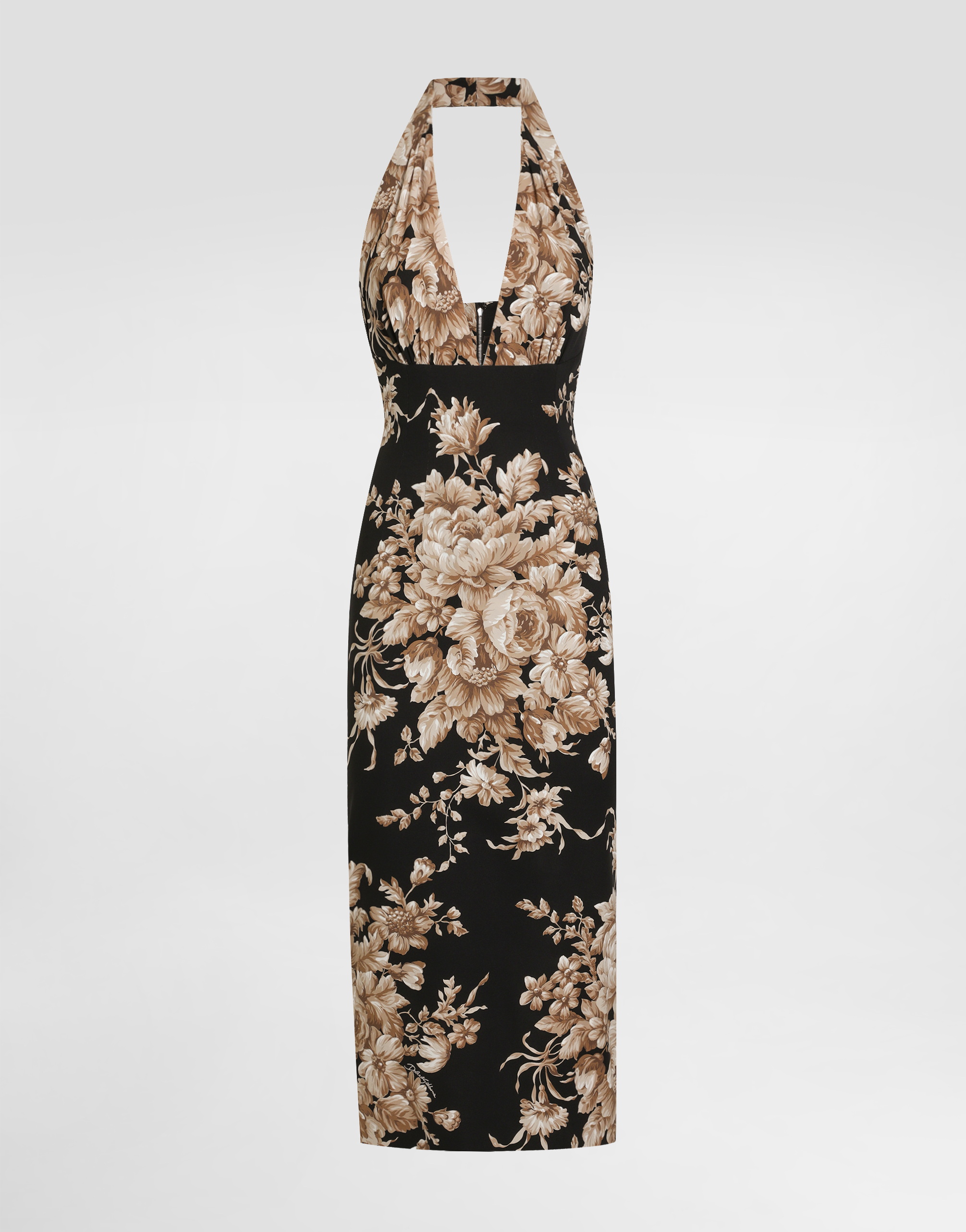 Dolce & Gabbana Floral Silk-charmeuse Midi Halter Dress In Multi