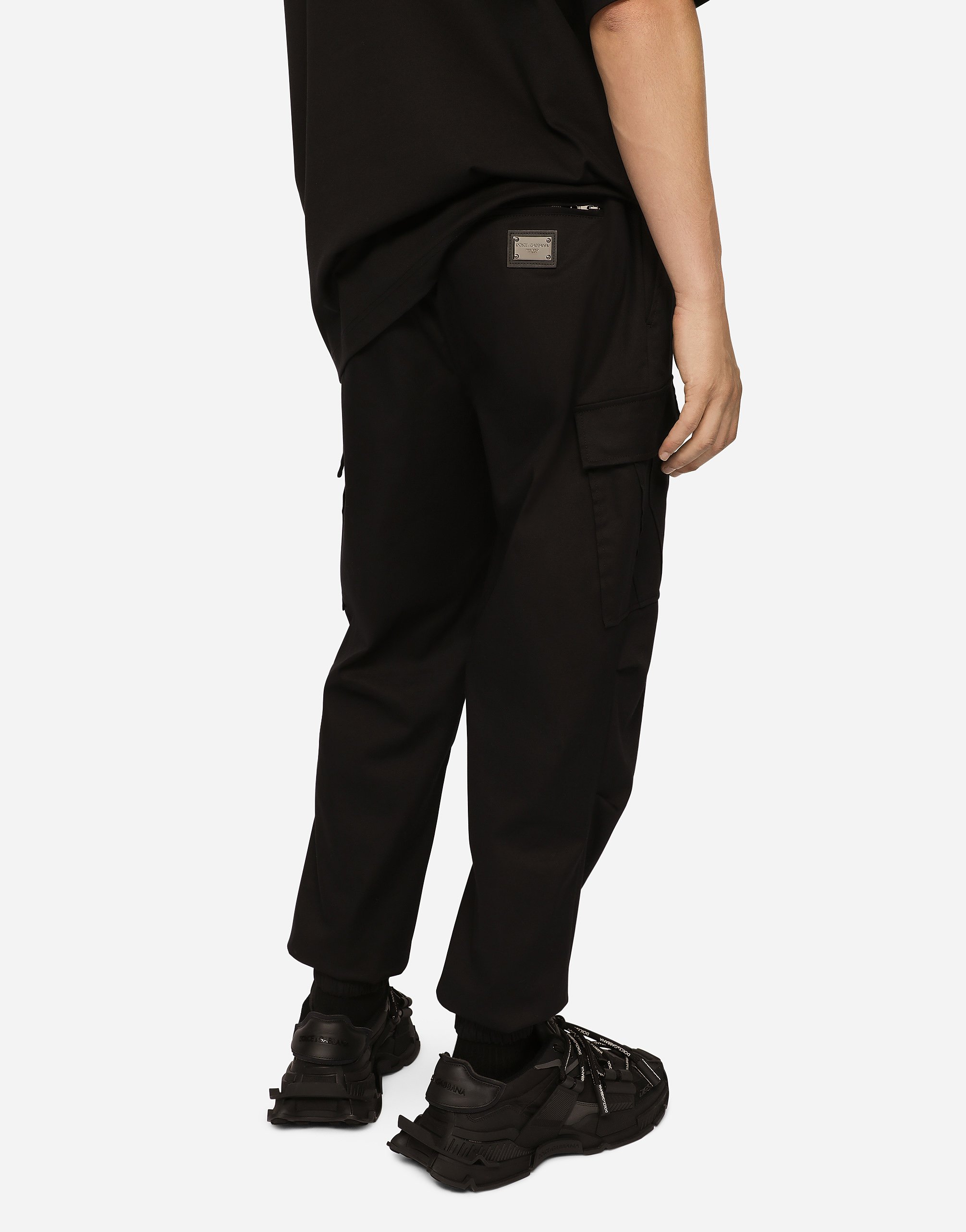Shop Dolce & Gabbana Cotton Cargo Pants With Branded Tag In Black