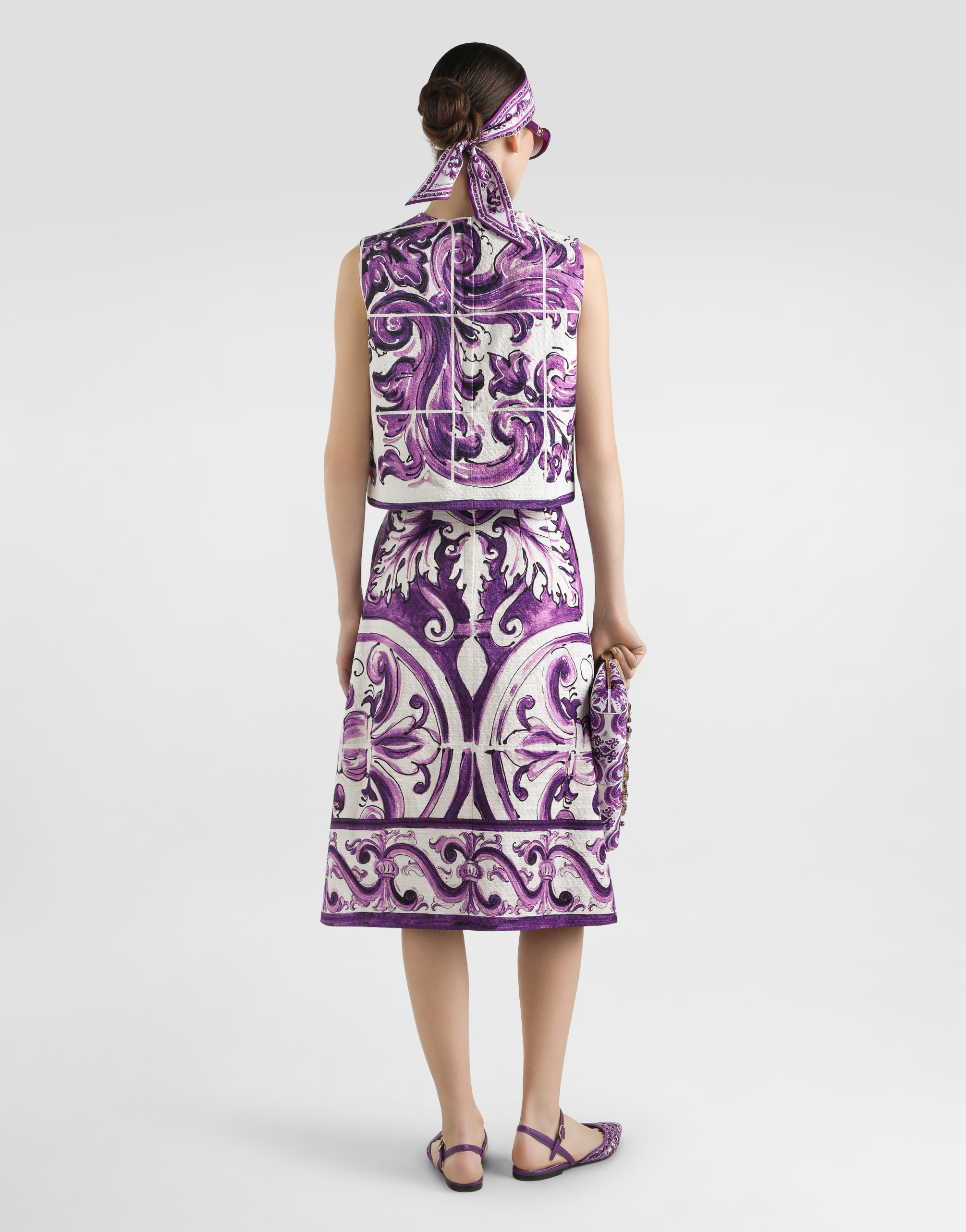 Dolce & Gabbana Majolica Boxy Crop Top In Purple