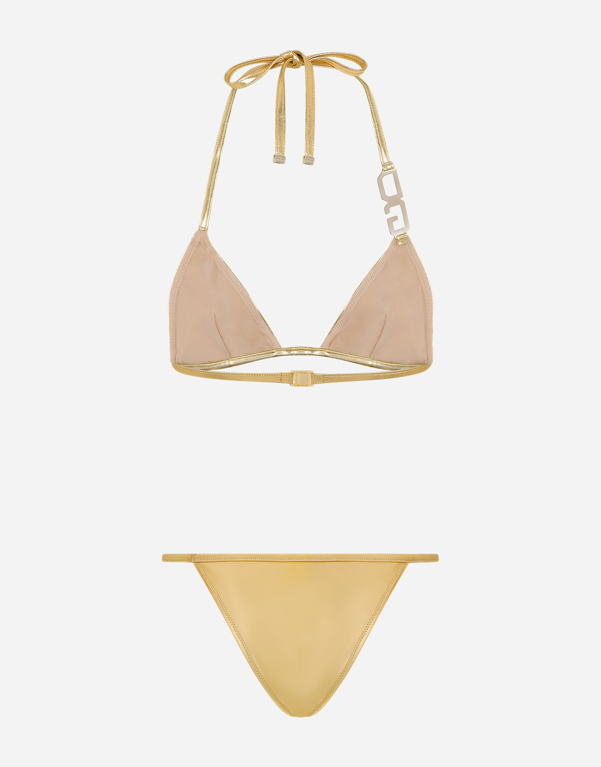 Shop Dolce & Gabbana Triangle Bikini With Dg Logo In Gold
